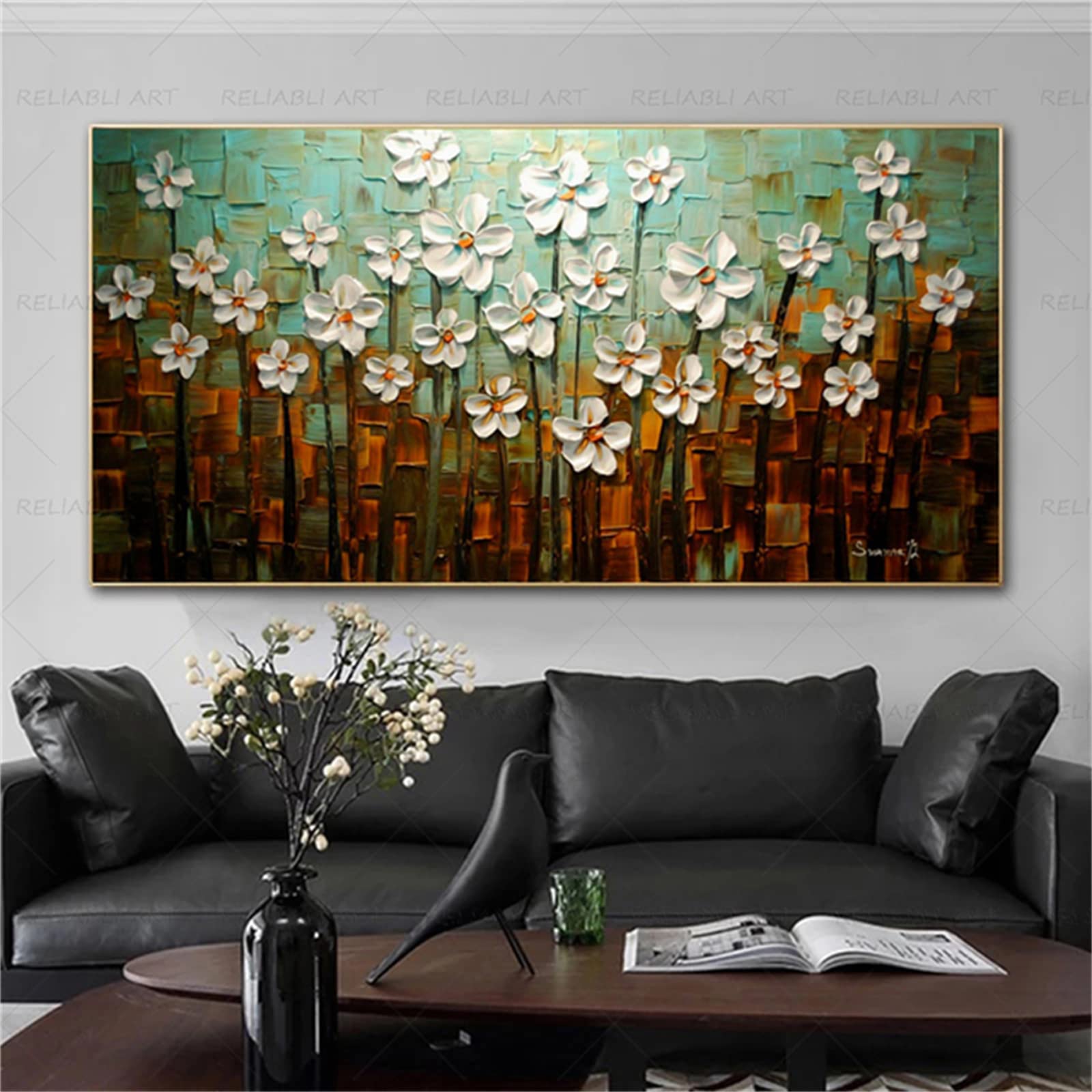 Broderie diamant fleur abstraite 40x80cm, une oeuvre d'art éclatante à créer soi-même