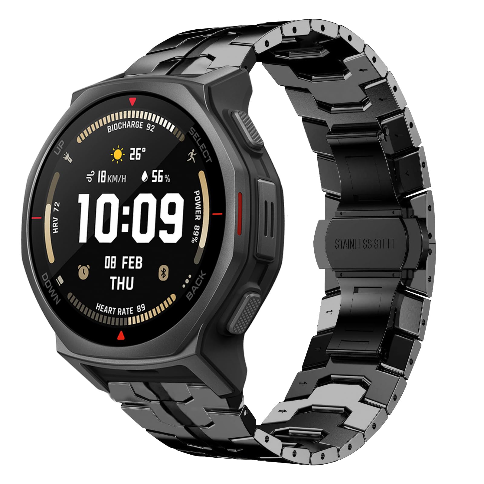 Metal Strap Compatible with Amazfit T-Rex 3/Amazfit T-Rex 3 Pro 44mm/48mm, Stainless Steel, Replacement Bracelets, Adjustable Watch Bracelet, Black/White, Casual