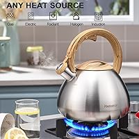 Vista 3 de MARSKITOP Tetera para estufa de 2.6 cuartos de galón, acero inoxidable, hervidor de té silbando con mango para mantenerse fresco, color plateado