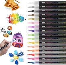 Acrylic Paint Markers 16 Colours, 0.7-1.0 mm Fine Point Permanent Acrylic Markers for Stones, Porcelain, Ceramics, Crafts, Glass, Wood, Plastic, Metal, Glass and DIY