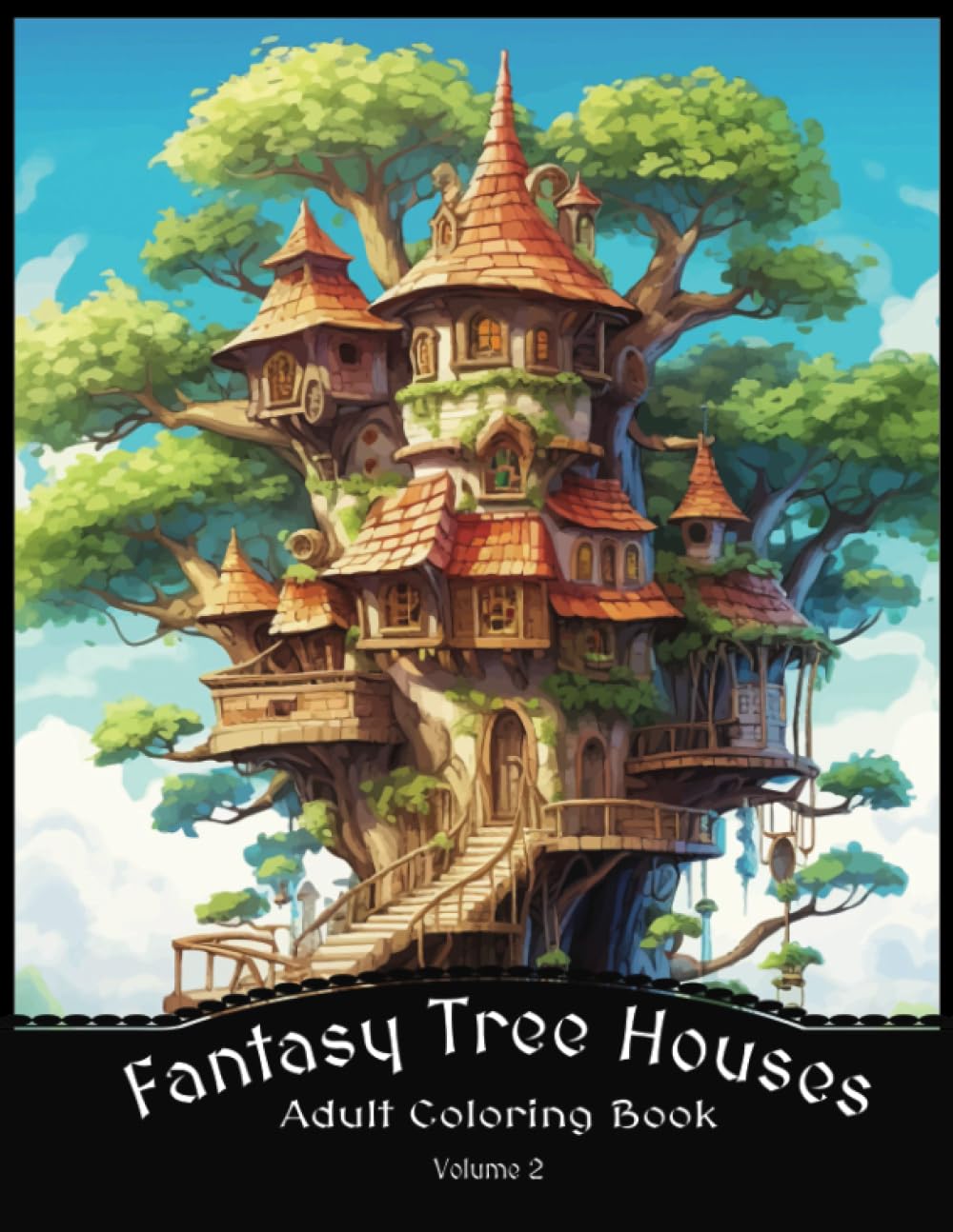 Fantasy Tree Houses: Adult Coloring Book Volume 2: 60 Single Sided Pages | Coloring Pages for Relaxation and Stress Relief