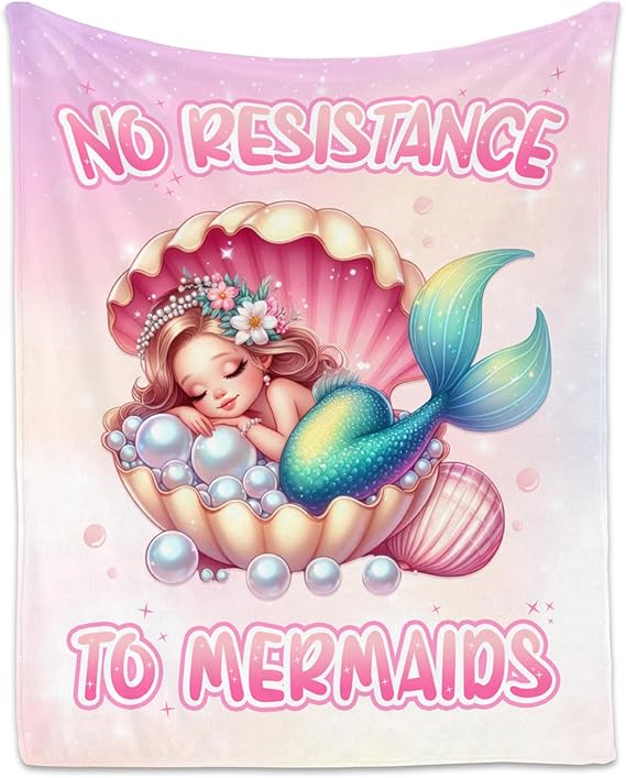 Mermaid Blanket for Girls - Black Soft Fuzzy Throw Blanket Gifts - 40x50 Inches Cute Blankets for Couch, Sofa & Office