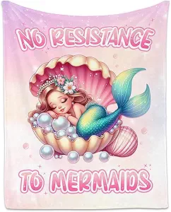 Mermaid Blanket for Girls - Black Soft Fuzzy Throw Blanket Gifts - 40x50 Inches Cute Blankets for Couch, Sofa & Office