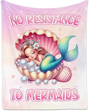 Mermaid Blanket for Girls - Black Soft Fuzzy Throw Blanket Gifts - 40x50 Inches Cute Blankets for Couch, Sofa & Office