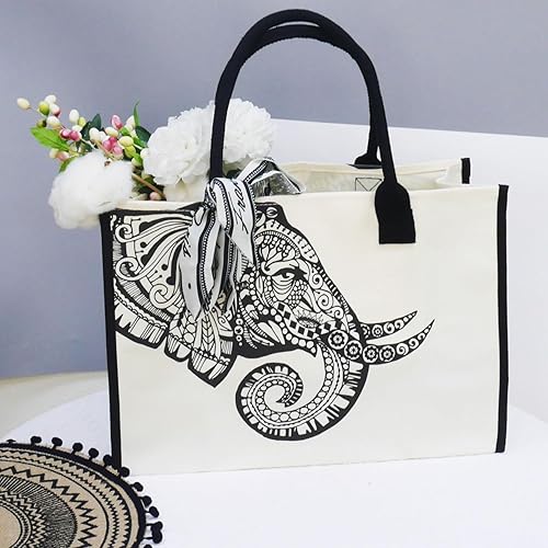 Miniatura 7 de Bolsas de lona grandes personalizadas, bolsas de playa reutilizables, regalos para mujeres, cumpleaños, con bolsillo interior, mandala