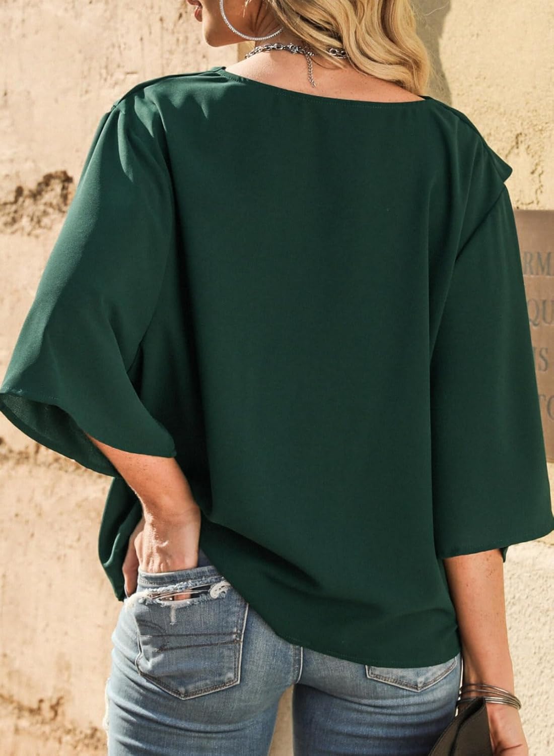 Dokotoo Womens 3/4 Sleeve V Neck Wrap Draped Front Blouses Tops - Image 5