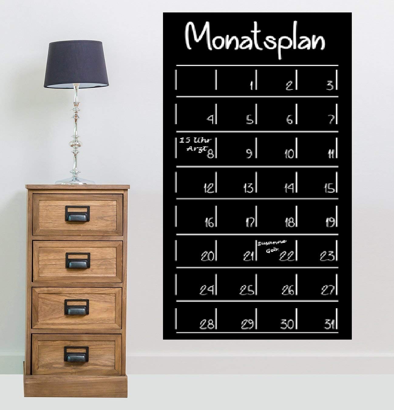 E&R Monatsplaner | Magnet Tafel Folie schwarz | beschreibbar, abwischbar, magnetisch | Selbstklebende Tafelfolie Wochenplaner (160x71 cm, Für Kreidestifte)