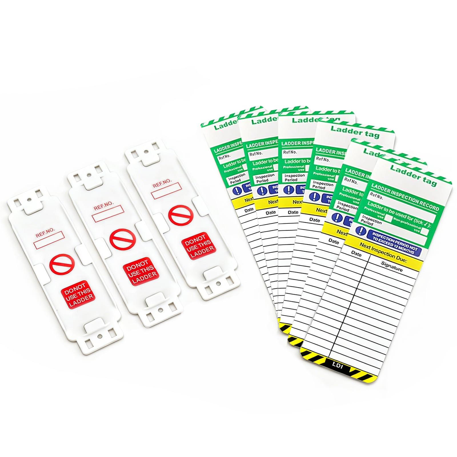 Ladder Tag and Scaffolding Inspection Tag Kit Waterproof High Visibility Pre-Punched for Easy Installation Safety Compliant 3 Holders and 6 Inserts for Indoor & Outdoor Construction Safety（1 Set）
