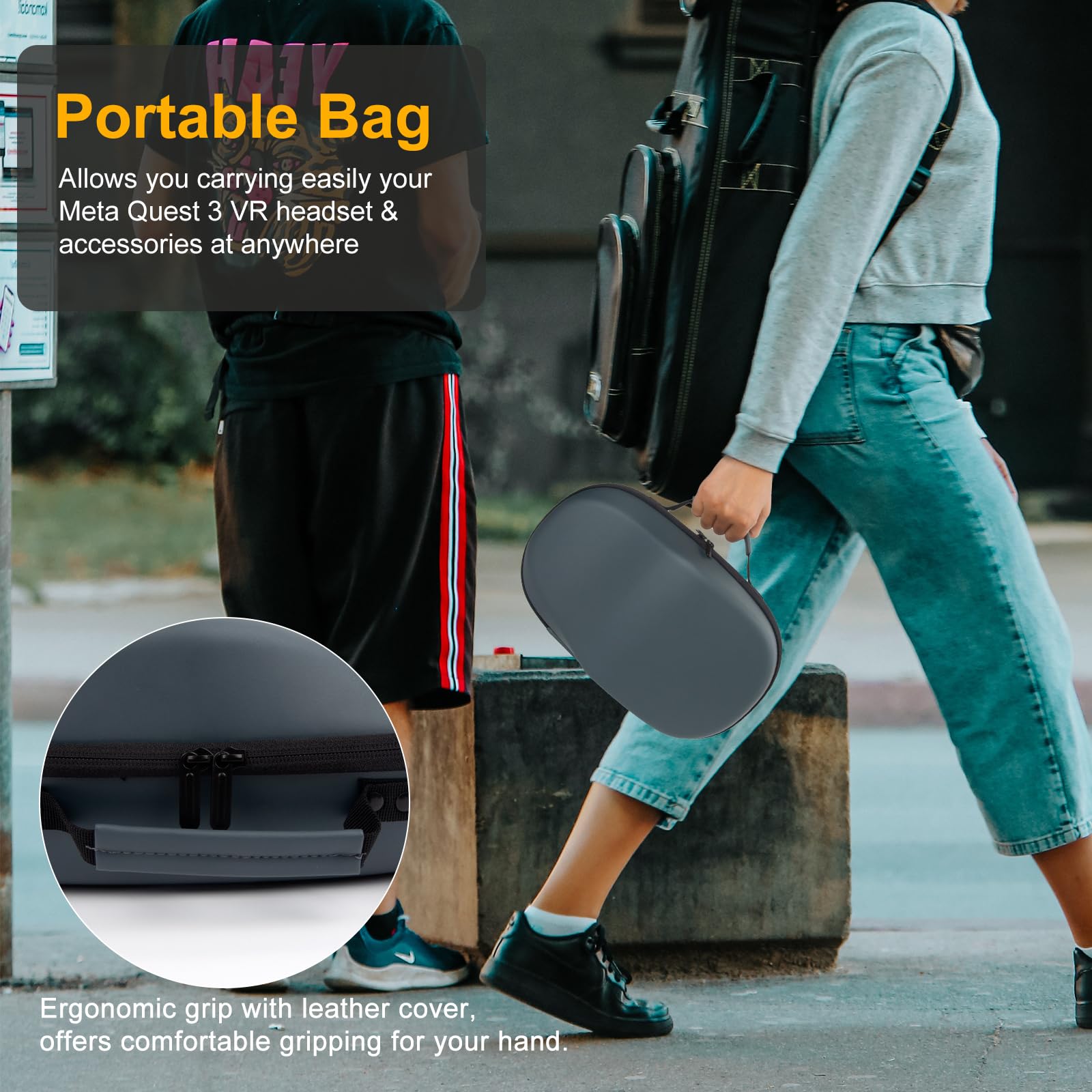 Custodia per cuffie VR e controller da gioco, custodia personalizzata, impermeabile, antiurto, borsa portatile con tasca in rete per accessori, grigio