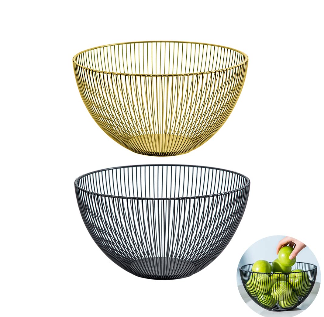 Metal Wire Storage Basket,Large Round Fruit Basket for Bread,Metal Wire Bread Fruit Bowl Vegetable Stand Holder for Fruit and Vegetables Organizer