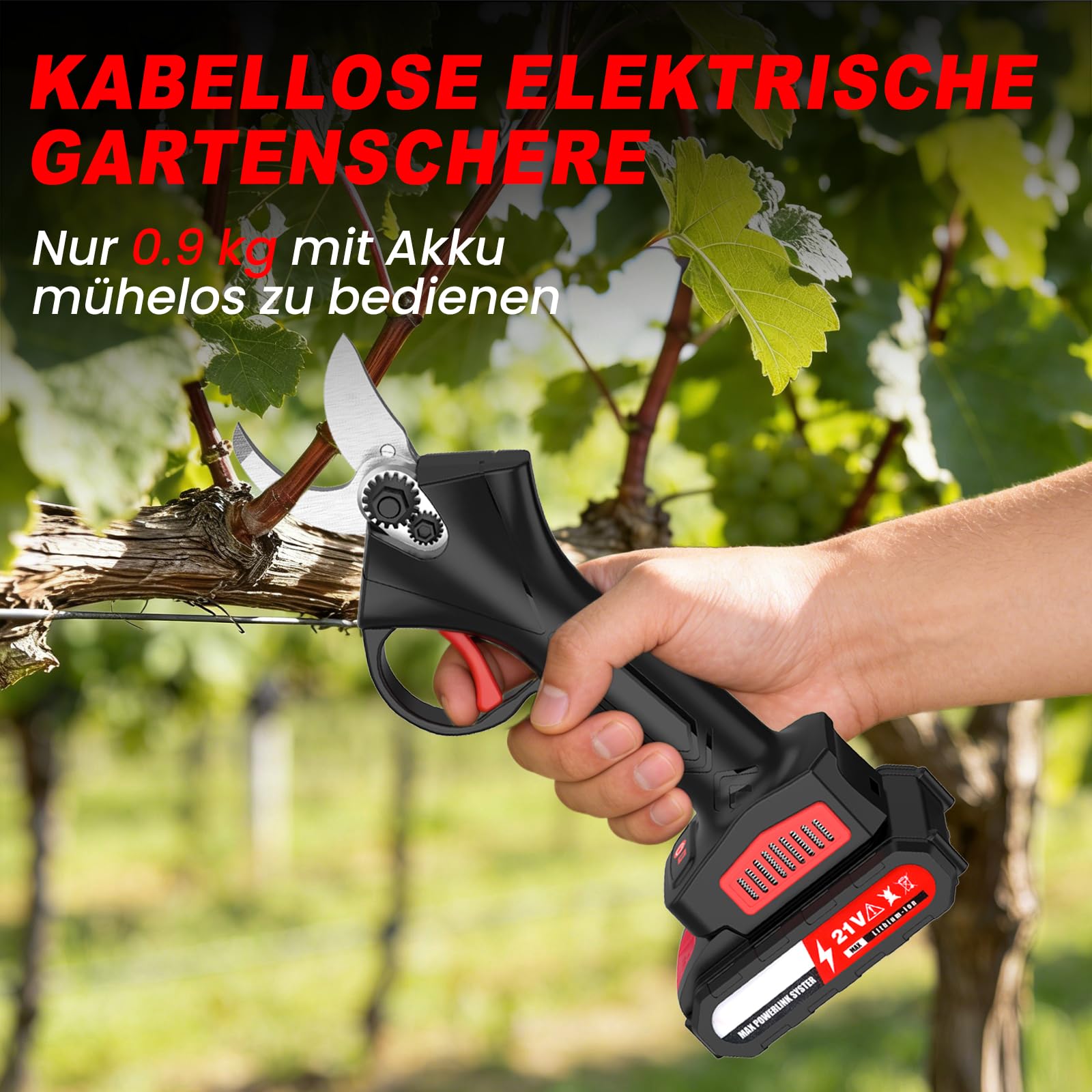 Akku Astschere,30mm Astschere Akku,21V,2x2.0Ah Batterien,Bürstenloser Motor, Ersatzklinge,0.9Kg Leichtes Gehäuse,für Gärten, Obstplantagen und Landwirtschaftliche Betriebe