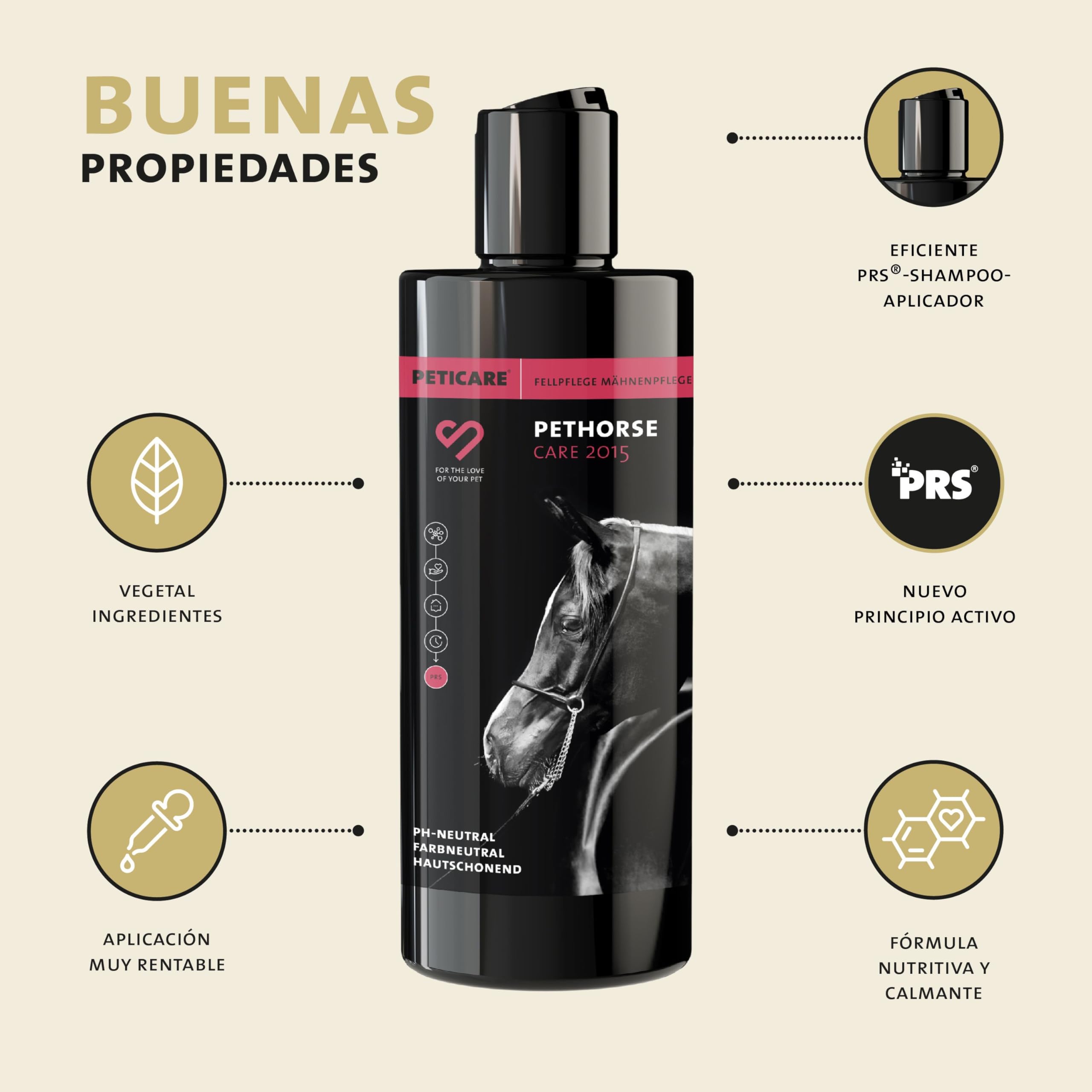Peticare champú para Caballos - Lavado de Cuidado para Todas Las Razas, Cuidado de la Piel con ph Neutro, Suave y Delicado, facilita el Peinado, para anudar - petHorse Care 2015