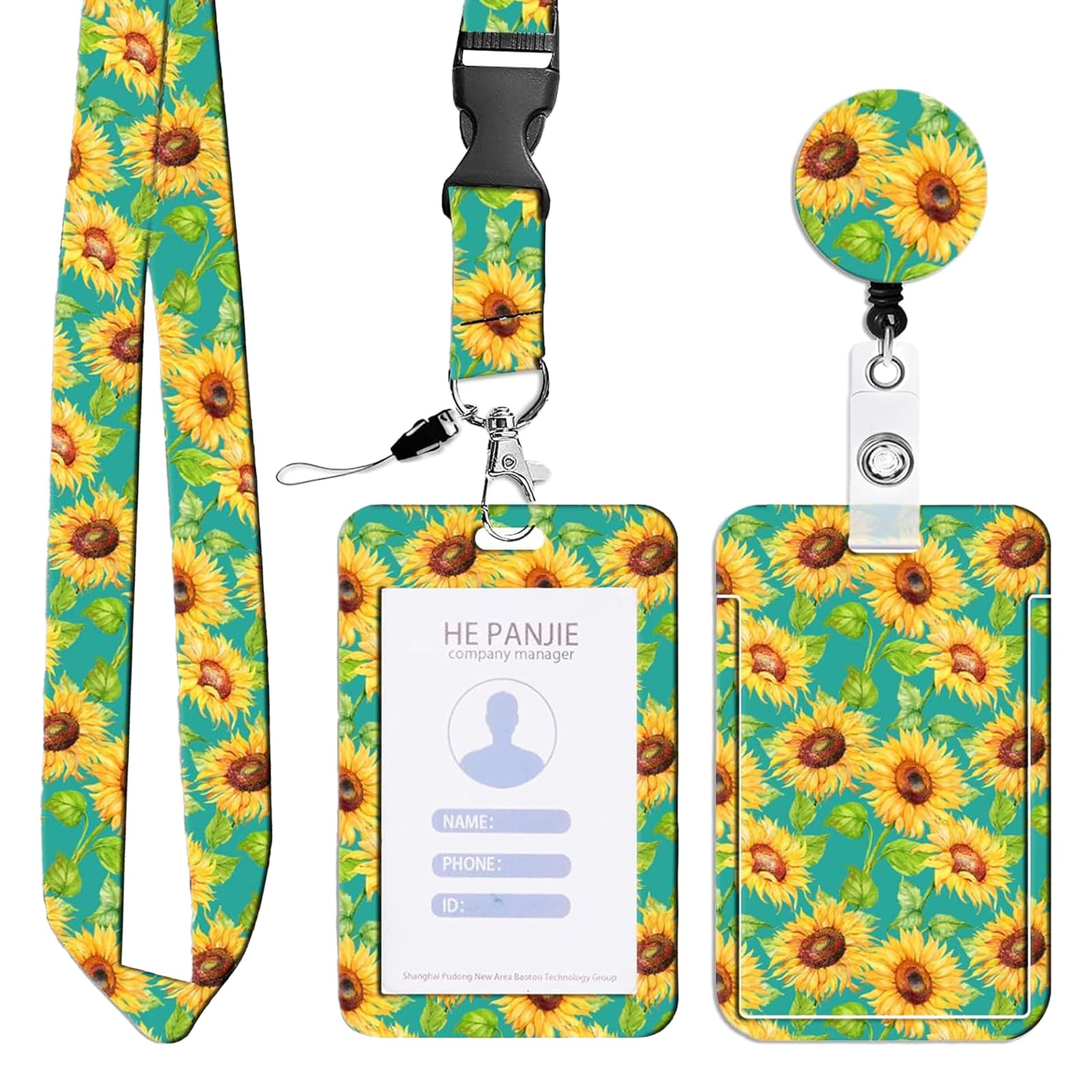 QGH Sunflower Lanyard with Retractable Badge Reel – ID Card Holder with Detachable Buckle – Sunflower Lanyard Hidden Disability Style – Neck Strap for Keys, Access Cards and Work Badges