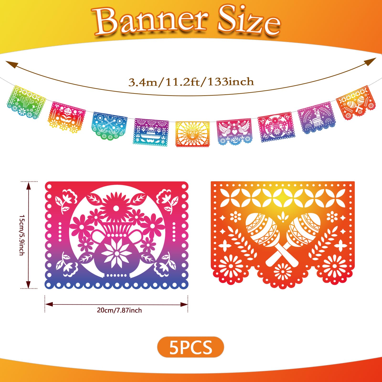 Lot De 20 Banderoles Pour Fête Mexicaine - 360 Pieds De Déco Cinco De Mayo