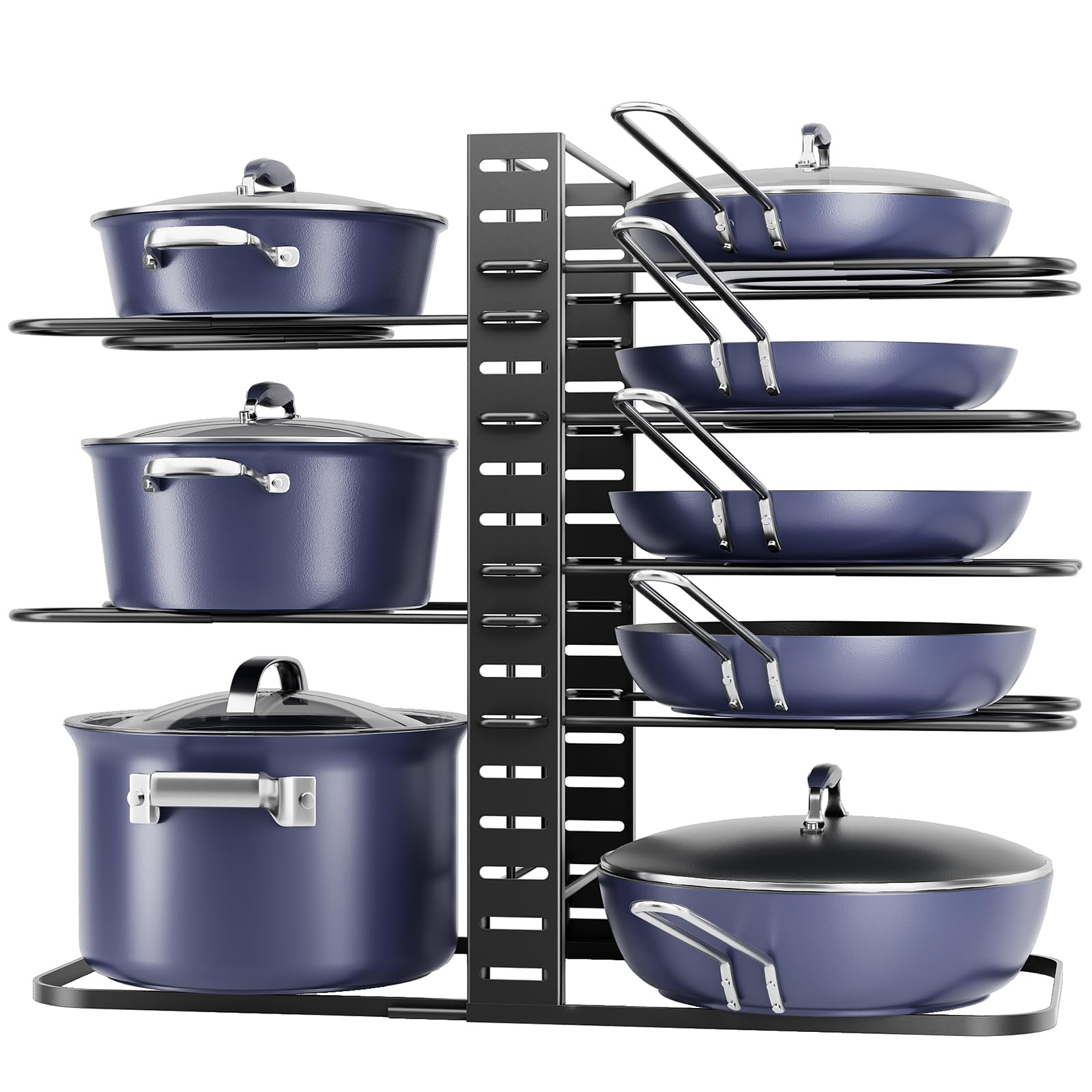 ORDORA Pots and Pans Organizer under Cabinet 14.55 Height, Adjustable 8-Tier Pot Organizers inside Cabinet, Kitchen Organizers and Storage Fit 6-11 inch Lightweight Cookware