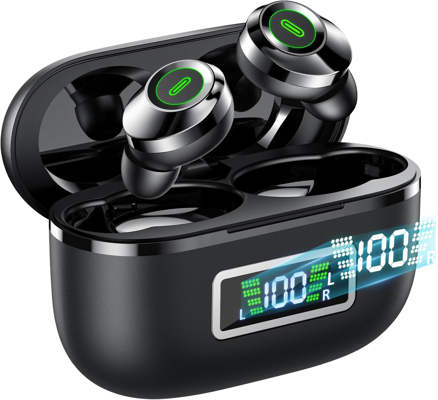 PIAAUORRS Wireless Earbuds, Bluetooth 5.4 Headphones in Ear with Mic HiFi Stereo Noise Reduction, Wireless Earphones IP7 Waterproof Touch Control LED Display Headset USB-C