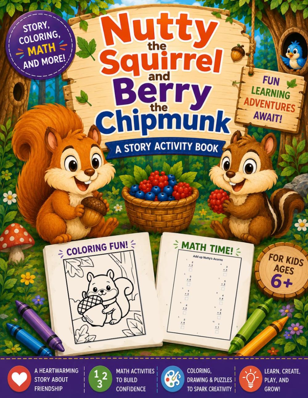 Nutty The Squirrel and Berry The Chimpmunk: A Story Activity Book for Kids Ages 6+