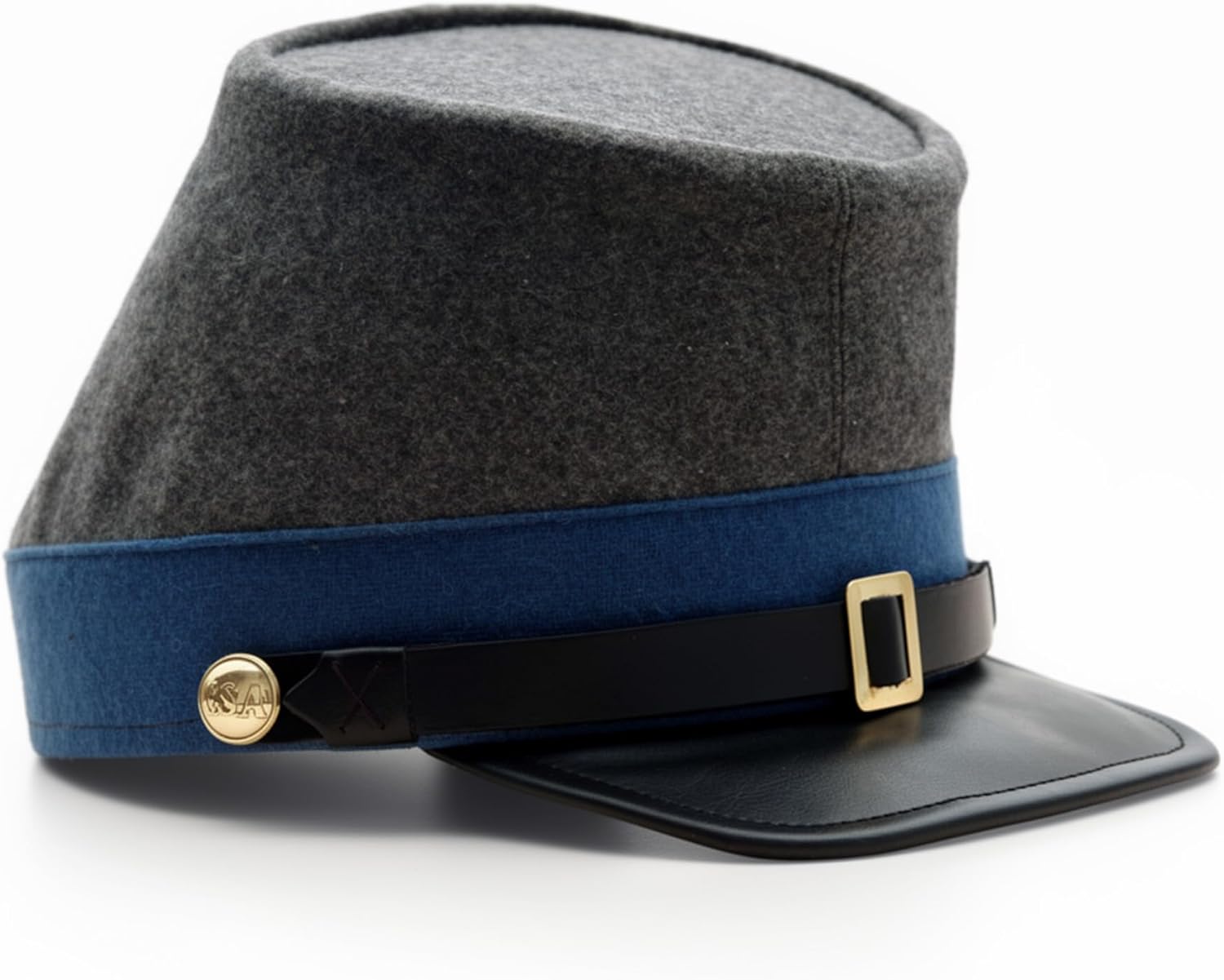 SZCO Grey/Blue Wool Replica Kepi Hat with Leather Bill –Display & Cosplay Cap (Available in Medium, Large & X-Large)