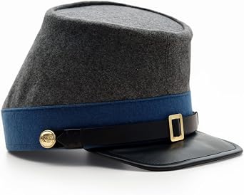 SZCO Grey/Blue Wool Replica Kepi Hat with Leather Bill Display & Cosplay Cap Available in Medium, Large & X-Large