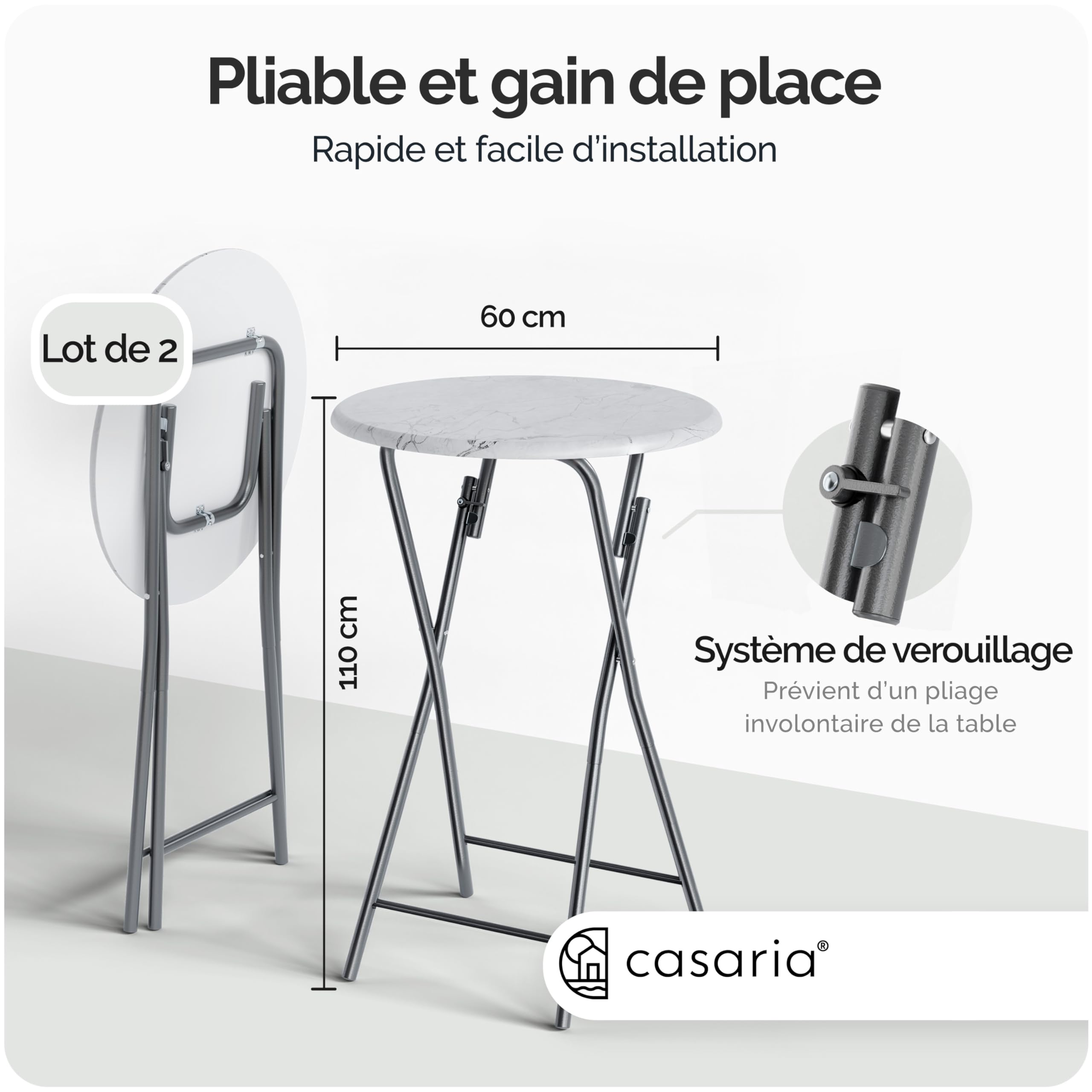 Casaria Table de Cocktail Ronde Aspect marbre 2X