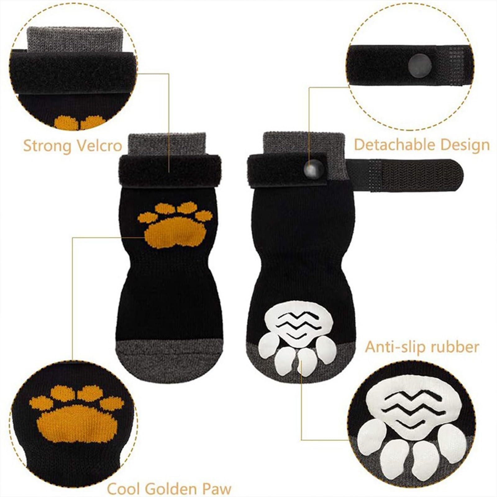 Calzini Antiscivolo per Cani con Cinghie Regolabili Protezioni per Zampe di Cane con Impugnature per Evitare Che Le Scarpe del Cane Lecchino O Scivolino,Nero,L
