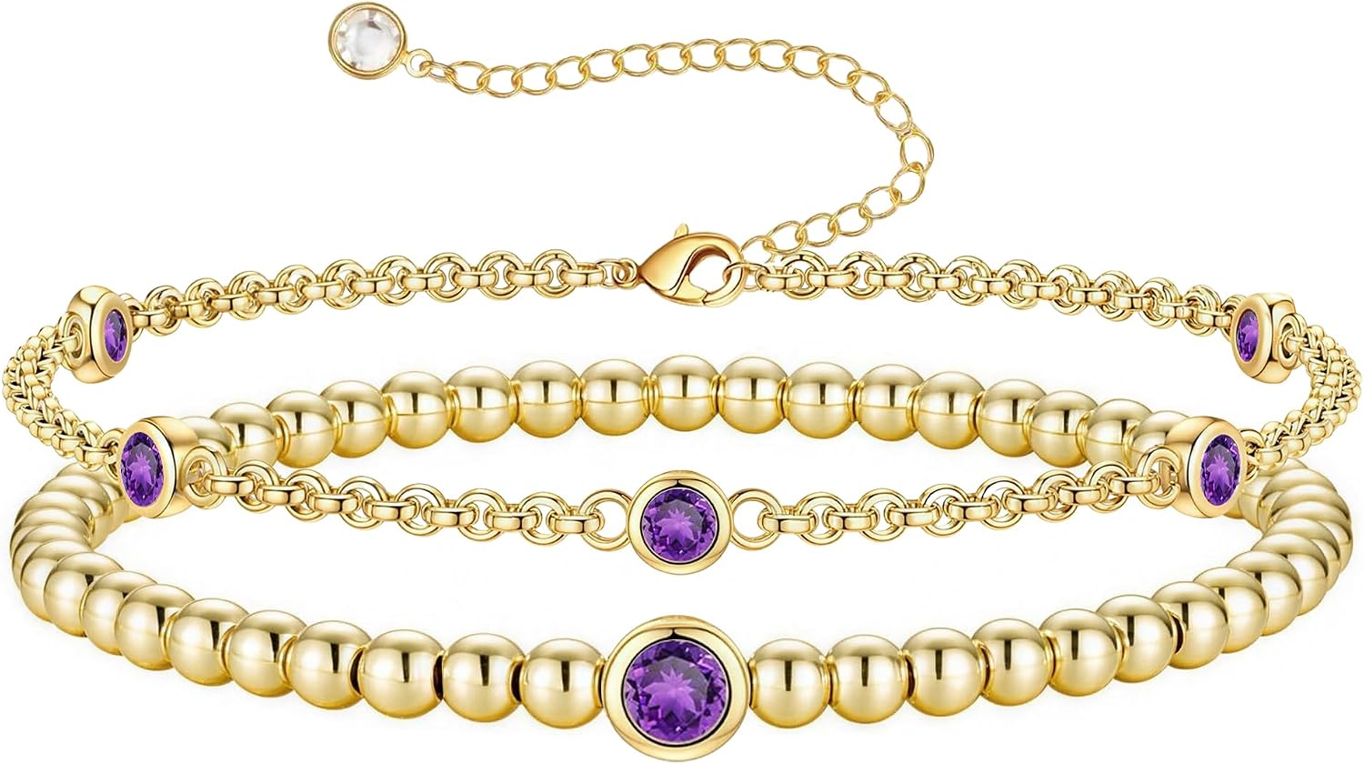 Turandoss Birthstone Beaded Bracelets for Women - Dainty 12 Month Birthstone Bracelet Stackable 14K Gold Plated Beaded Elastic Bracelets Girls Trendy Stuff Gifts for Wife Teen Girls