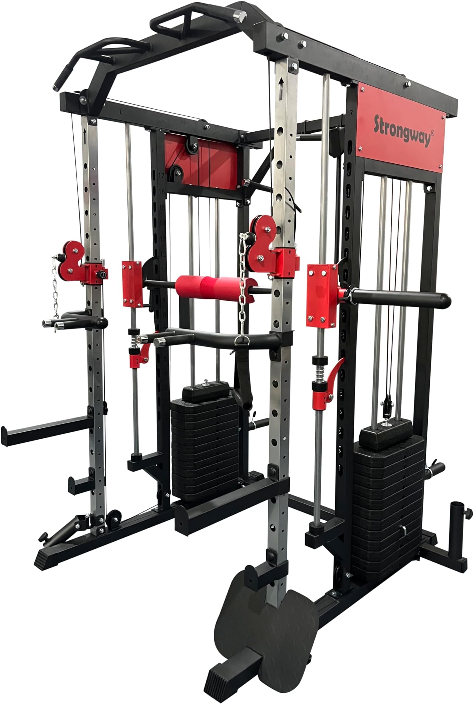Strongway® Multi Gym Smith Machine with Weights 177KG Weight Stack Included - Multifunction Home Gym Dual Cable Pulley Dip Station Pull Up Bar Strength Training
