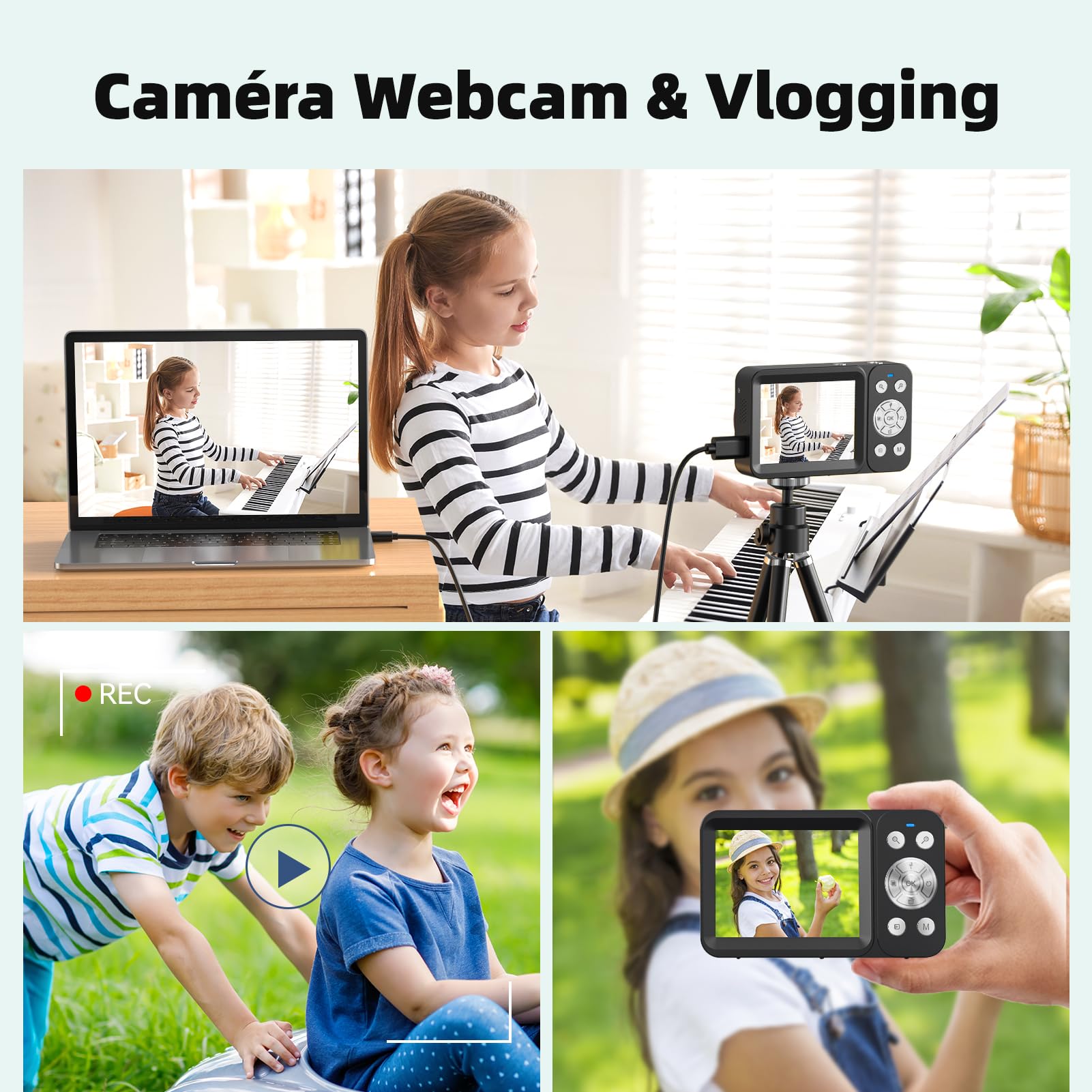 Appareil Photo Numérique 4K 64MP Digital Camera 18X Zoom Numérique Appareil Photo Compact Portable avec 2 Écran, 2 Batteries Carte SD de 64 GB pour Étudiant Débutant Cadeau, Noir