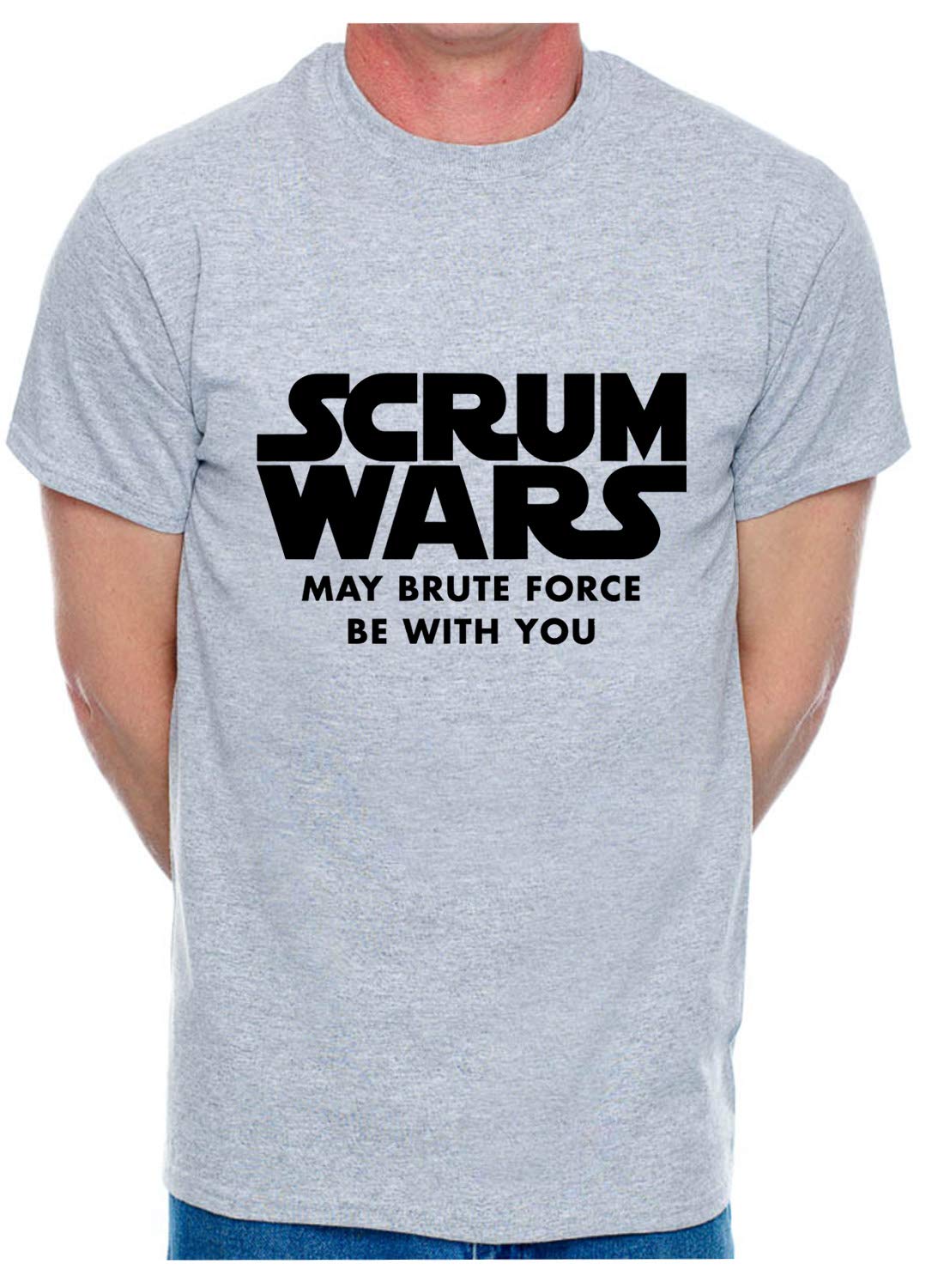 Print4u Men's Grey Scrum Wars Rugby T-Shirt Black Text Small
