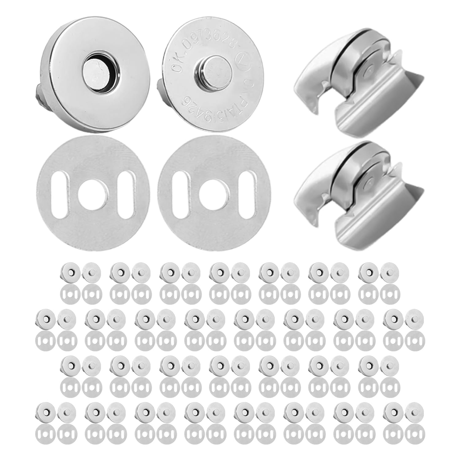 Eowvisn Silver 50 Pieces Of Magnetic Snap Buckles And 2 Seam-Free Magnetic Buckles, Easy To Open And Close, Stable, Handmade Diy Accessories, Suitable For Wallets, Handbags, Backpacks, Windbreakers (14Mm).