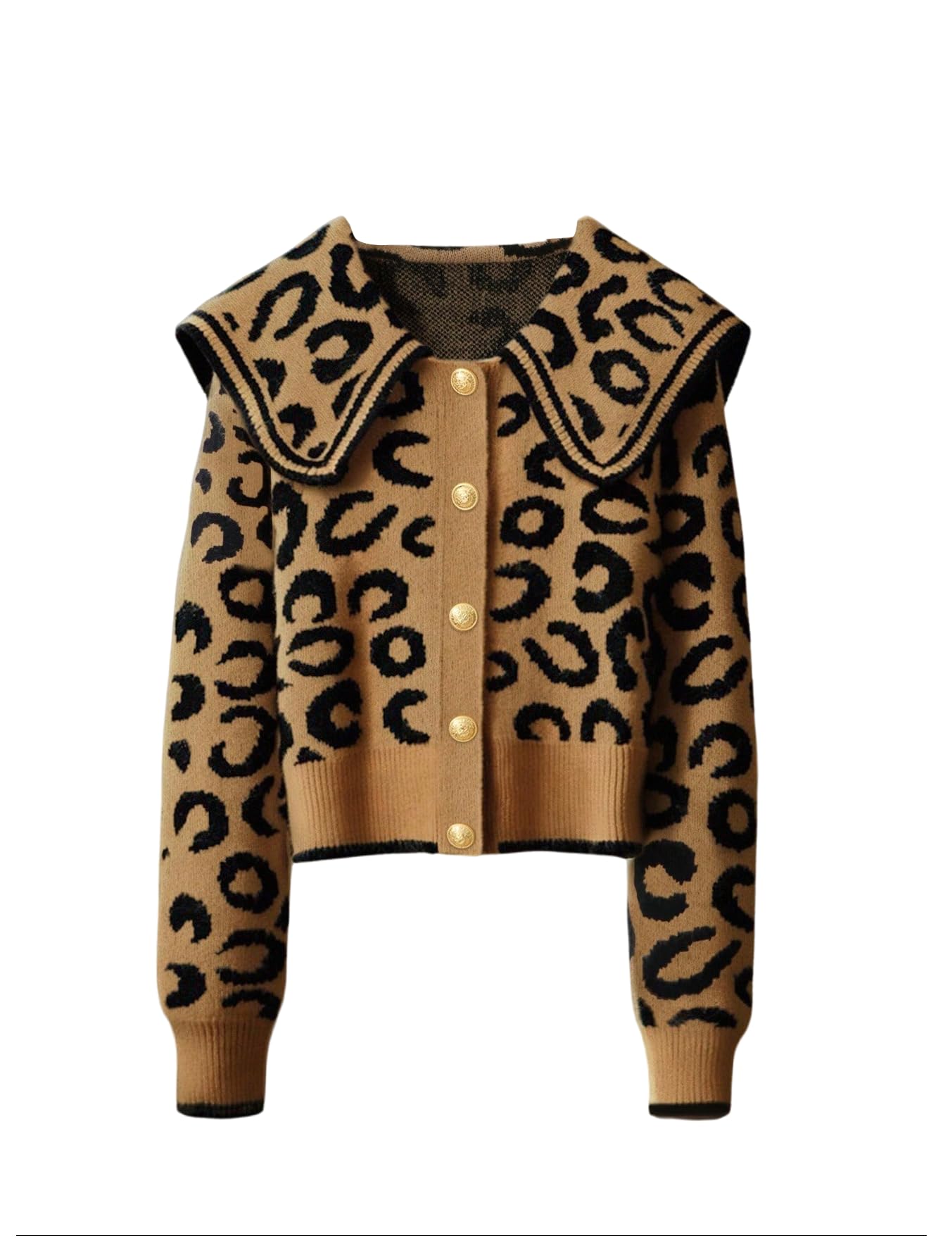 Verdusa Womens Leopard Sailor Collar Cardigan Sweaters Button Up Knit Outerwear