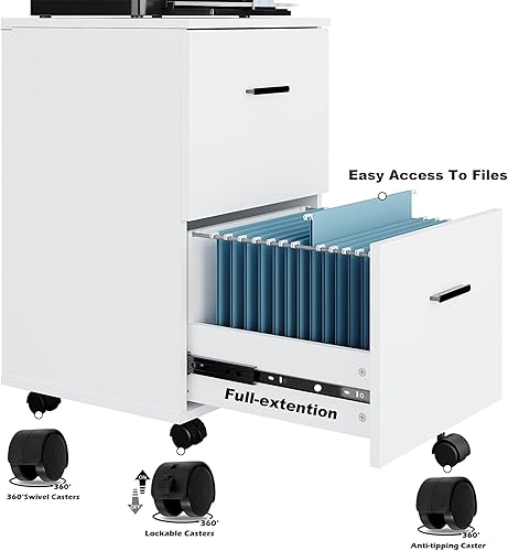 Miniatura 6 de Archivador móvil de 2 cajones, archivador rodante de madera, soporte de impresora, organizador de almacenamiento debajo del escritorio, se adapta a