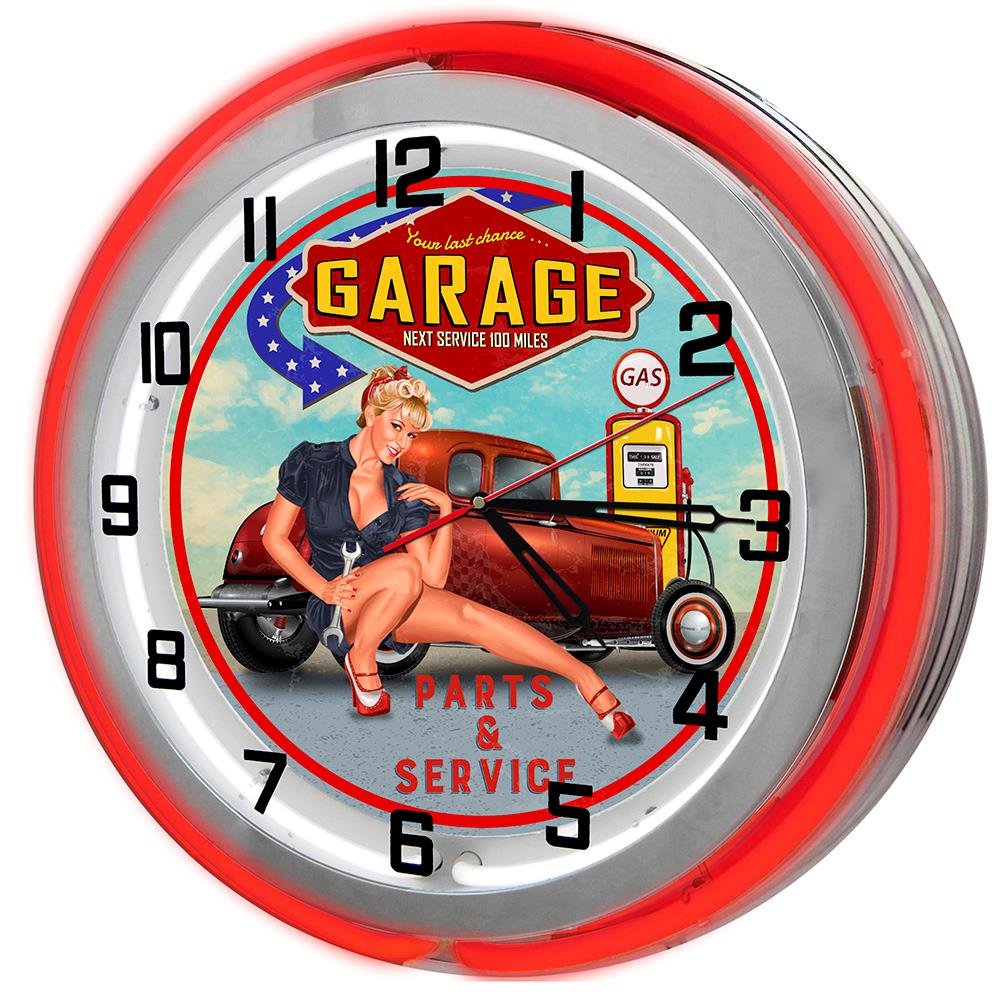 時計 GARAGE B MOONEYES@ NEON WALL CLOCK Vintage Garage Neon Clock: 101 Point Neon And Electrical