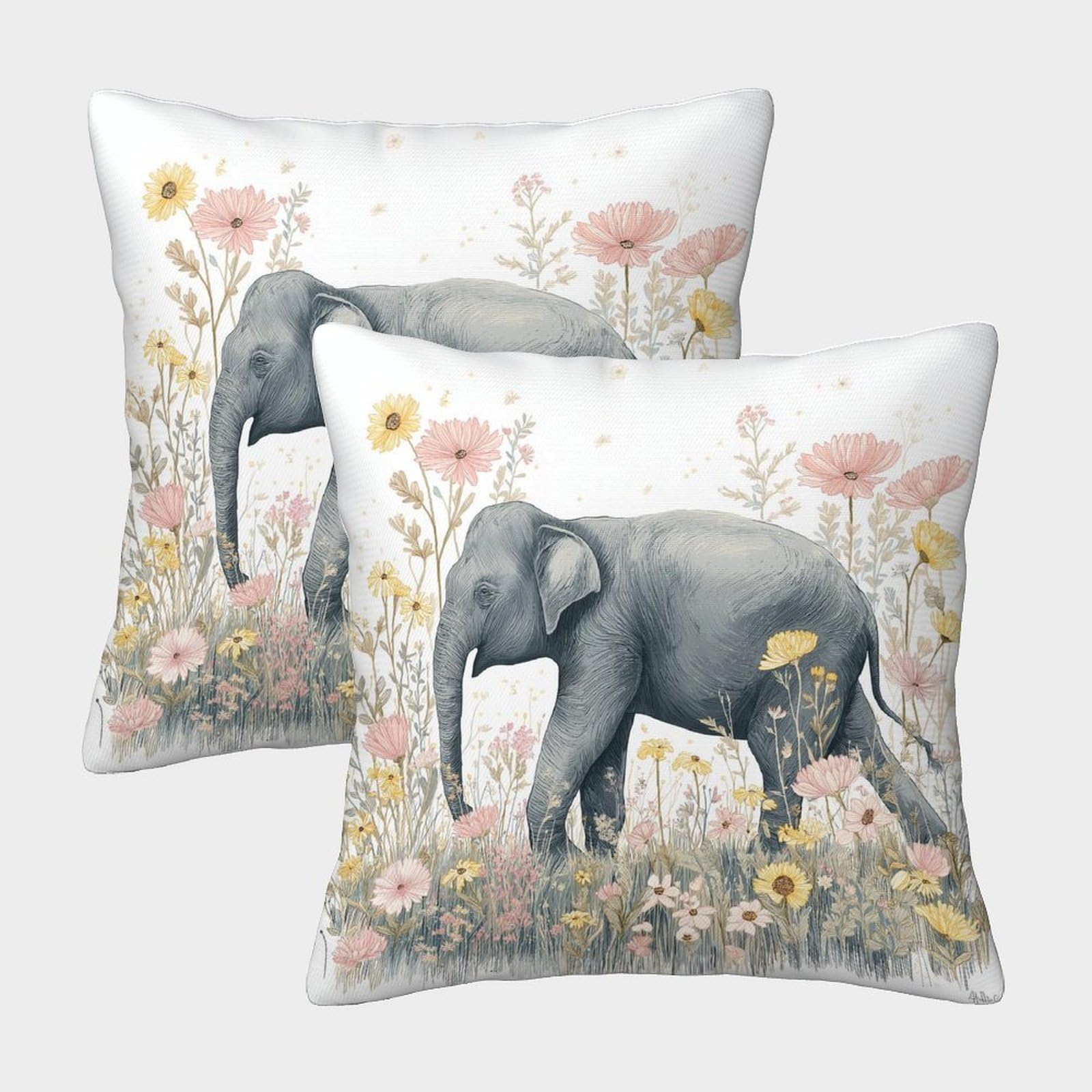 PHQAZWSXE Elephant Pillow Cases Set of 2 Cozy Pillowcases Animal Cushion Covers with Zipper Decorative for Couch Livingroom 50x50cm