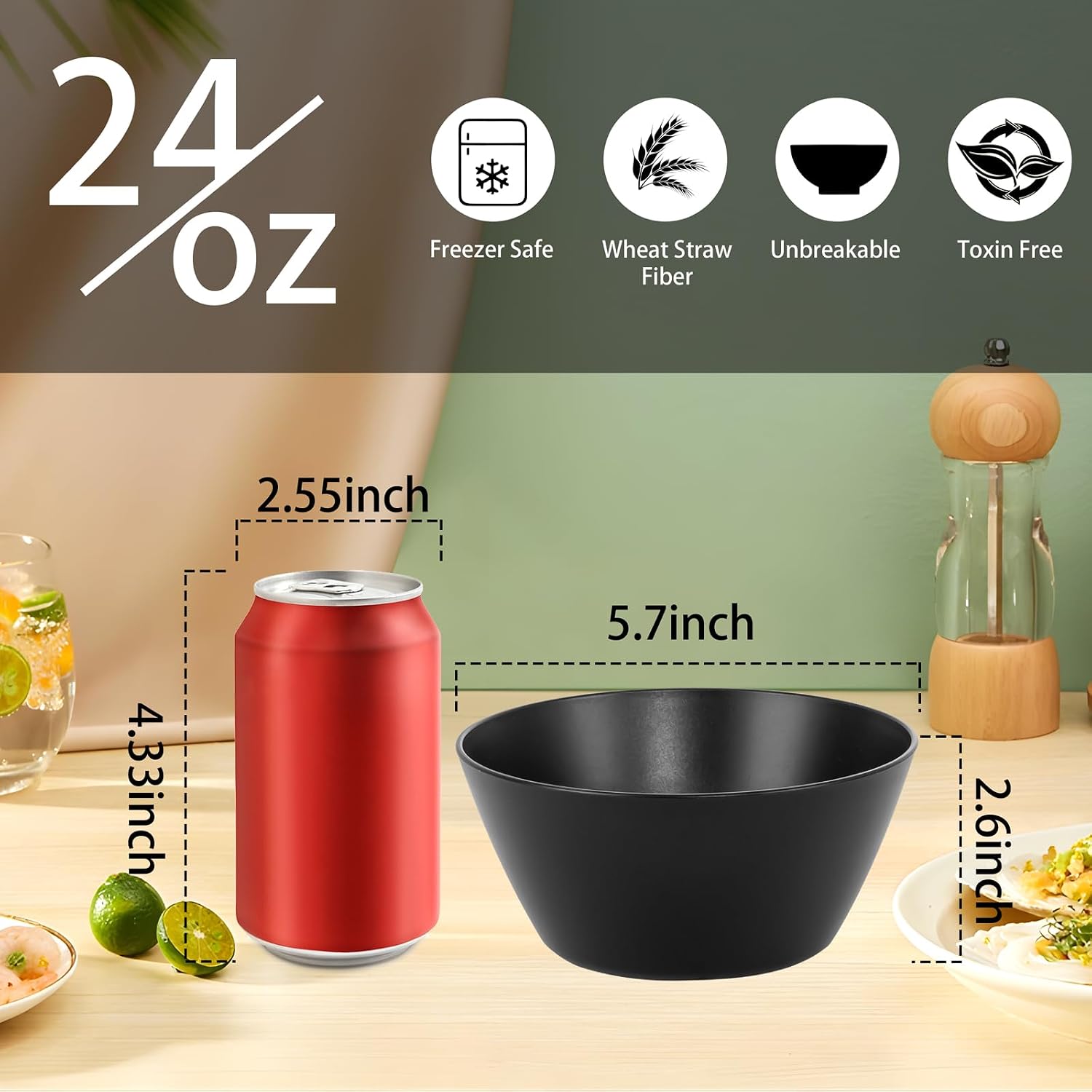 supernal 12Pcs Wheat Straw Bowls Set for Family - Unbreakable Cereal Bowls image 2