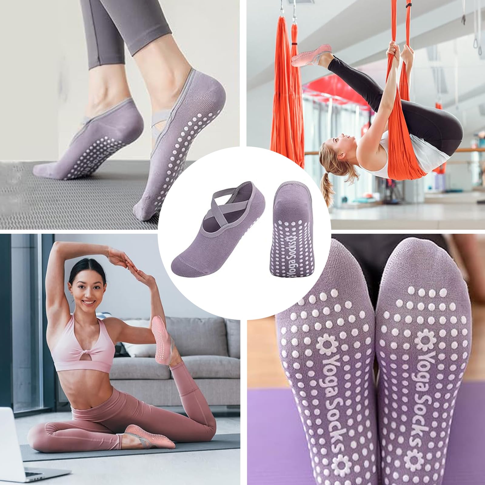 Calze Yoga Antiscivolo - 3 Paia In Cotone Per Danza, Pilates E Allenamento, Taglia Unica - 4