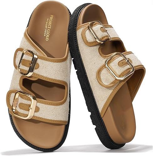 Project Cloud Platform Summer Sandals for Women 2025 - Comfortable and Adjustable Straps Summer Slides with Memory Foam Insole - Non-Slip Casual Womens Sandals
