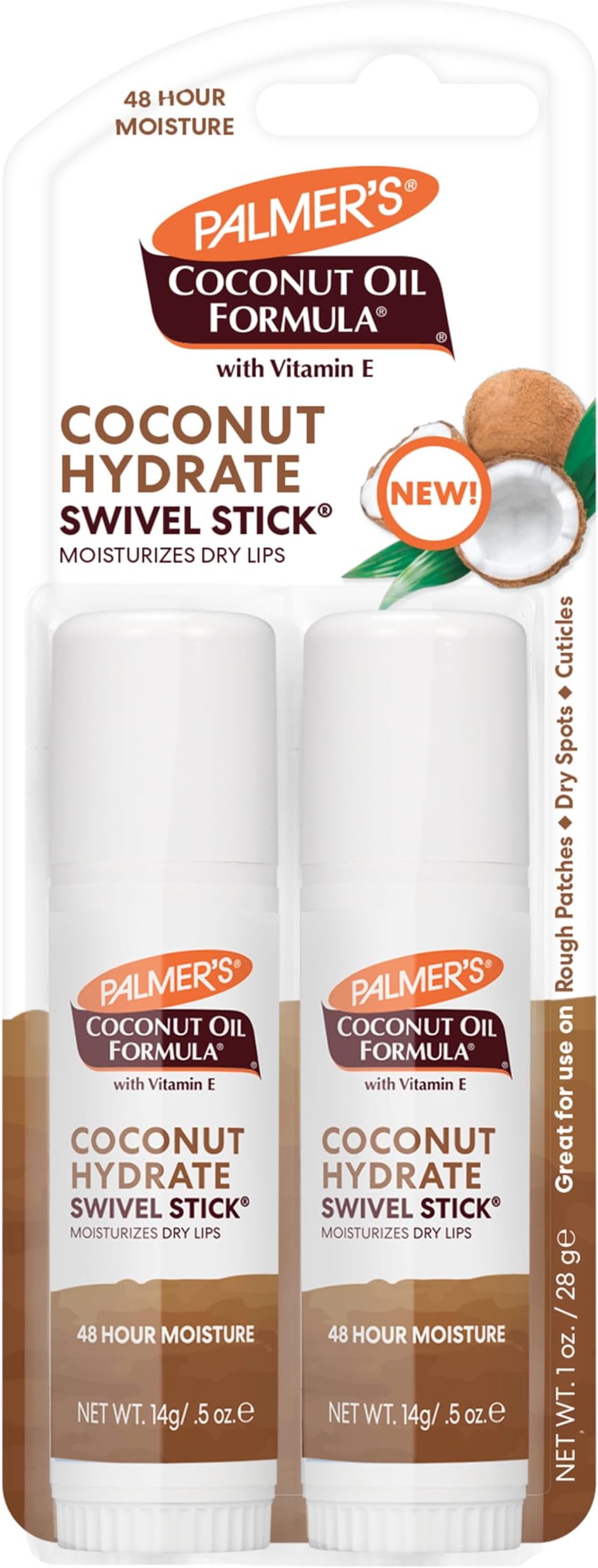 - Palmer's Coconut Oil Formula Moisturizing Swivel Stick with Vitamin E, Lip Balm, Face & Body Moisturizer Stick, Ideal for Treating Dry Skin Patches (Pack of 2)
