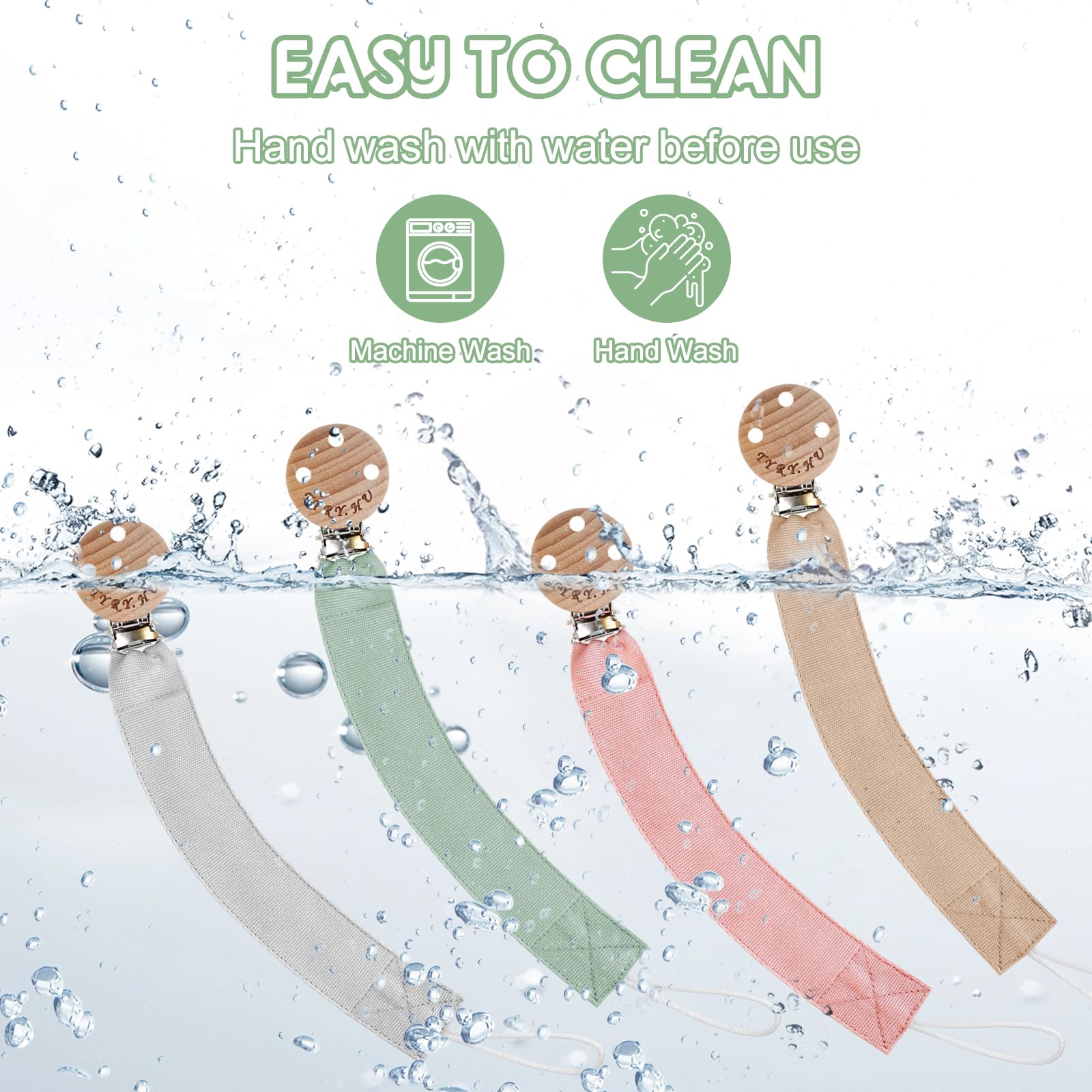 TYRY.HU Catenella Portaciuccio Tessuto Morbido Catenella Ciuccio Fatto a Mano Succhietto Porta Clip di Legno Cotone Bambini Ragazzi Massaggiagengive Clip Baby Regalo,4 Pezzi