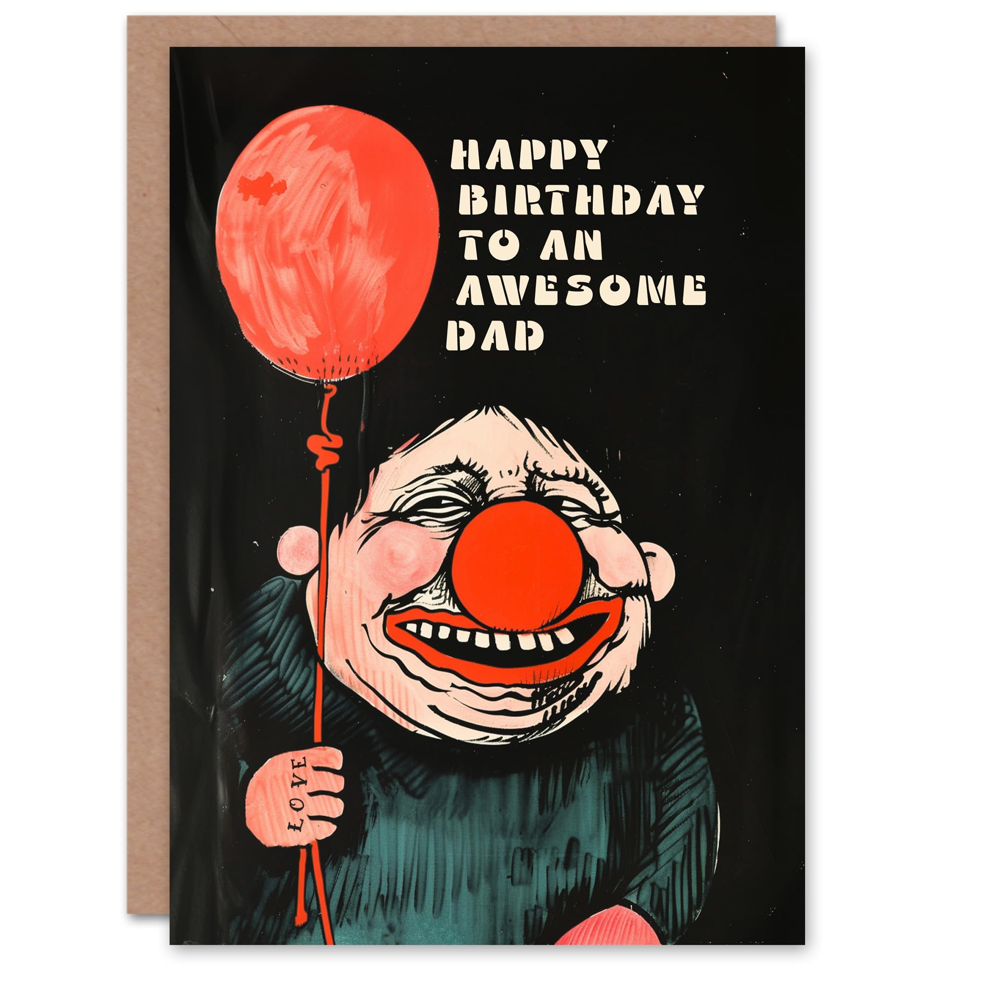 Artery8 Men's Birthday Card - Creepy Clown Balloon - Black