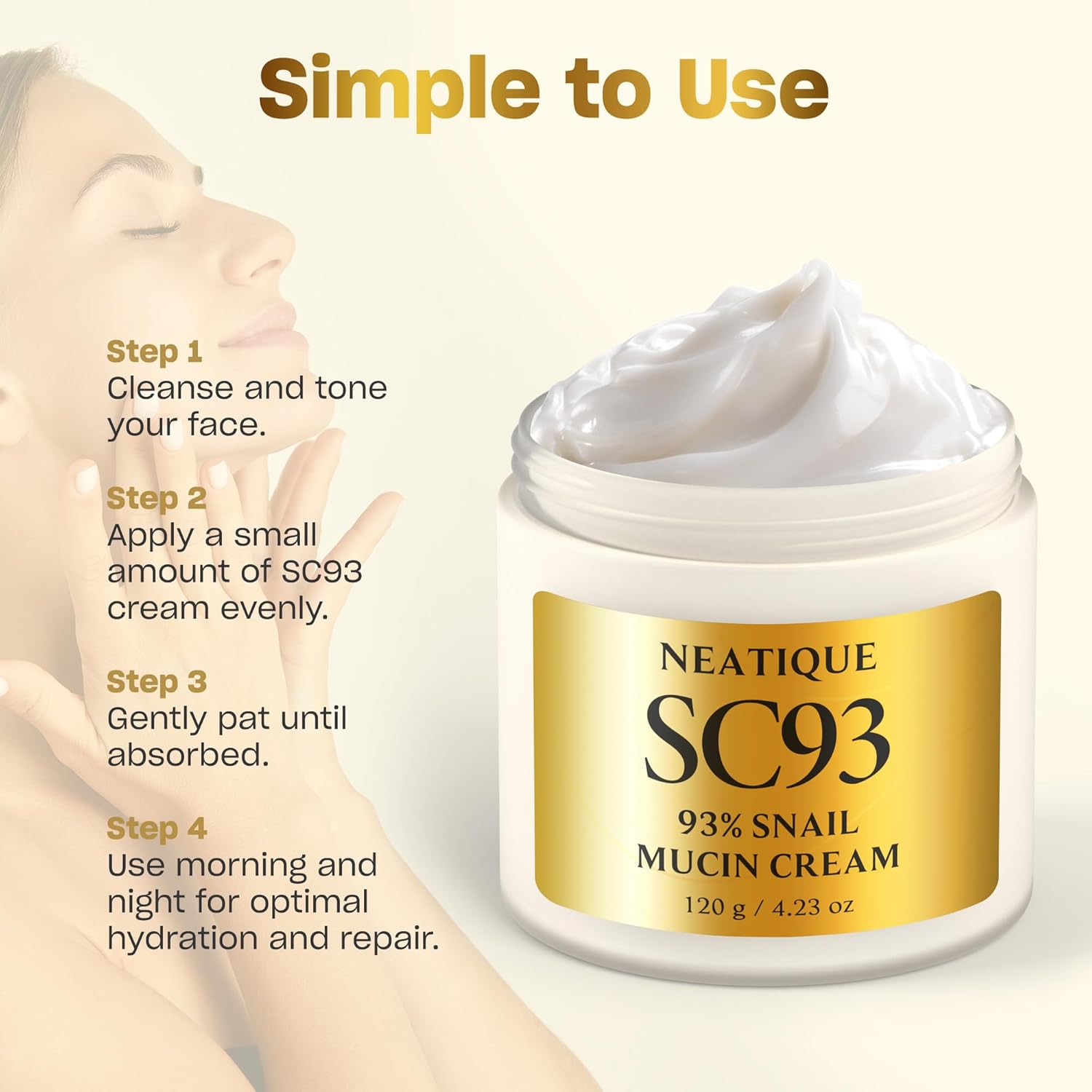 Snail Mucin Cream 93% for Skin Care, Intense Hydration & Dryness, Snail Mucin Moisturizer 120g, Natural Snail Secretion Filtrate & Non-GMO, Fast Absorbing & Non-Sticky, 4.23oz - Image 6