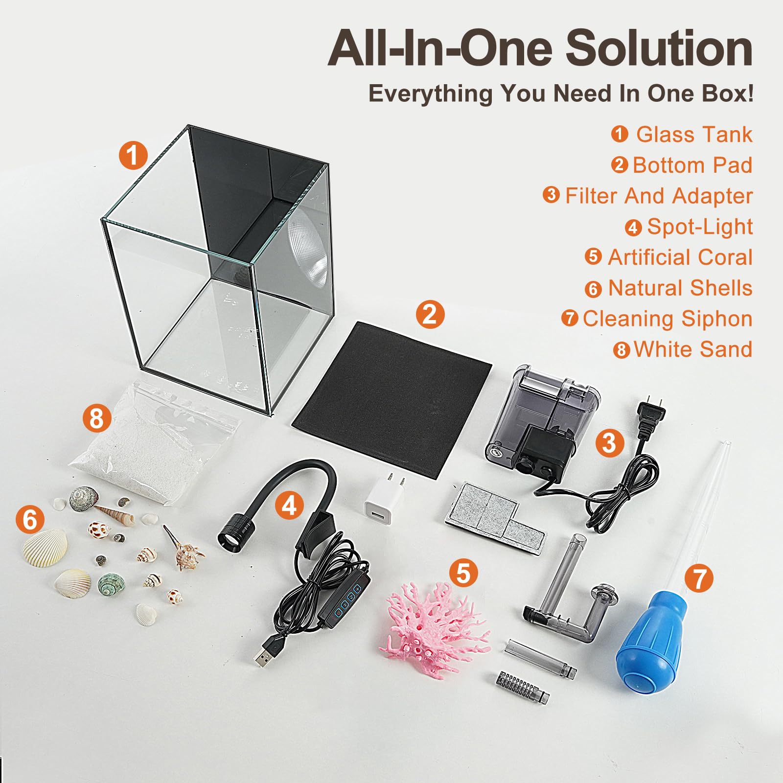 Kit de mini réservoir d'aquarium de bureau, cube sans bord avec filtre, spot LED, fond noir, construction en verre, pipette pour poissons Betta, Guppies, Tetras