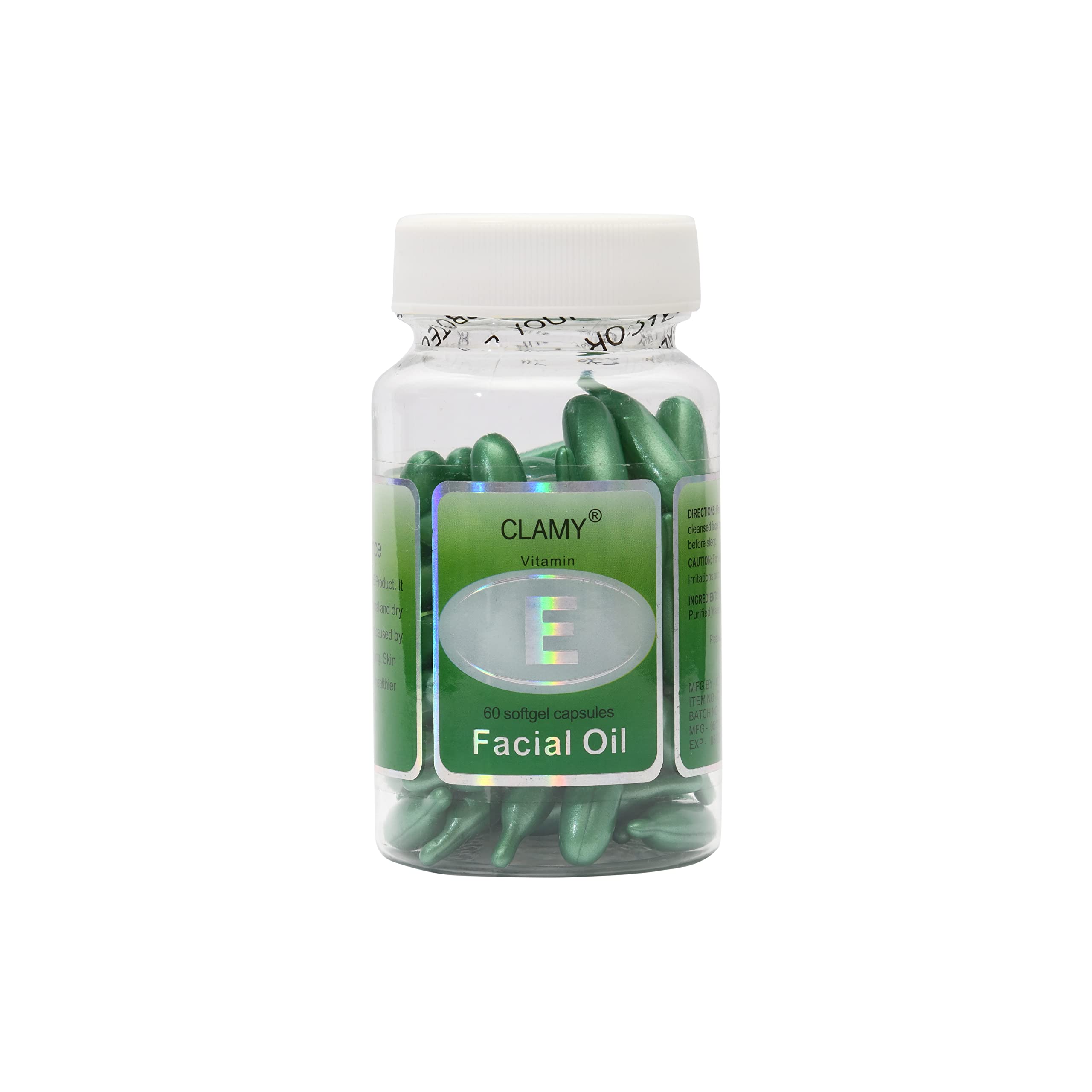 Clamy Vitamin E Face Oil Soft gel Capsules | Natural Extracts of Aloe vera Paraben Free - 60 Capsules (Green) (B0B65S2ZN5) Amazon Price History, Amazon Price Tracker