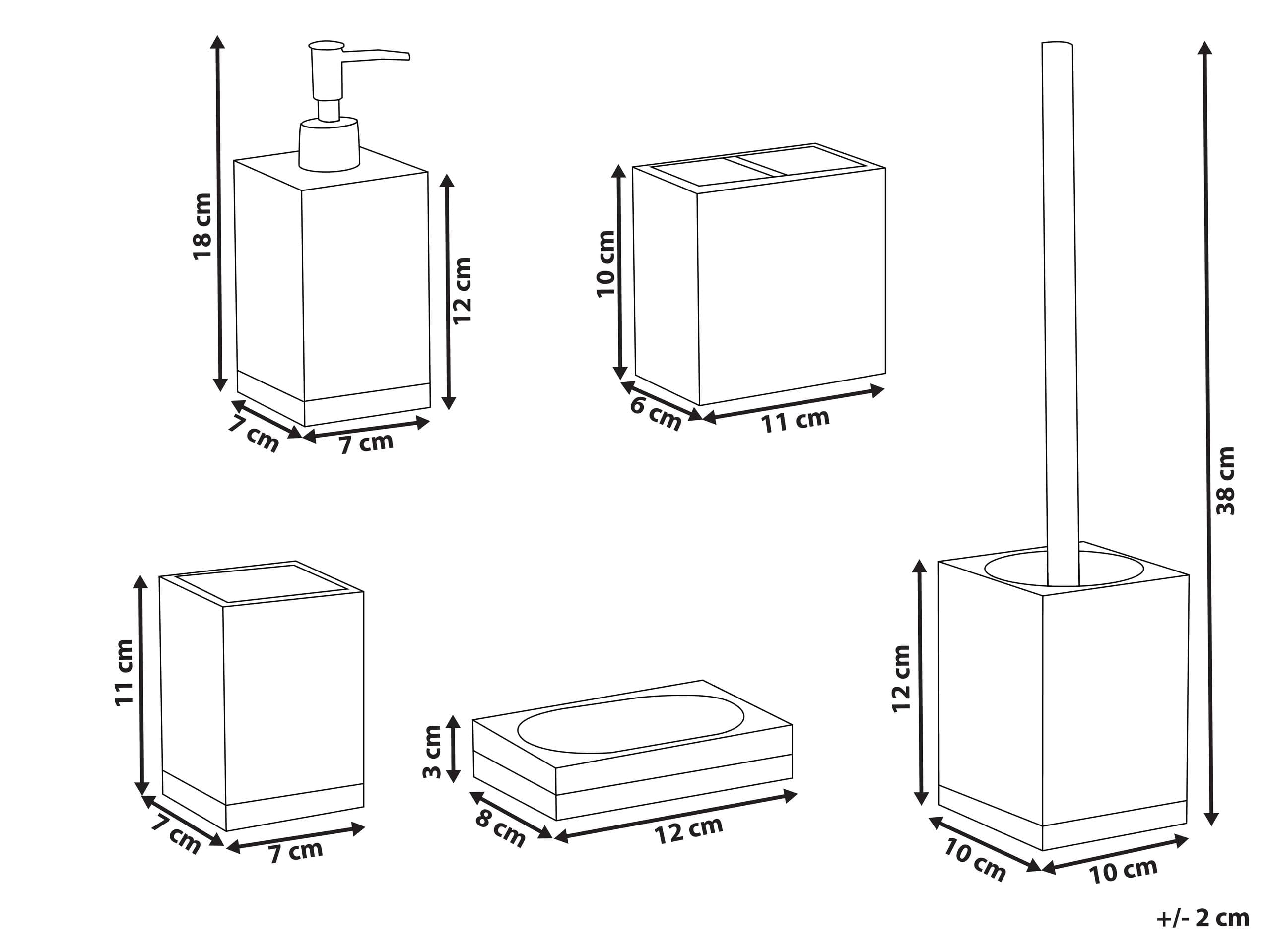 Conjunto de 5 Accesorios de baño jabonera dispensador de jabón escobilla de Inodoro Vaso Soporte para cepillos de Dientes Negro Tapiche