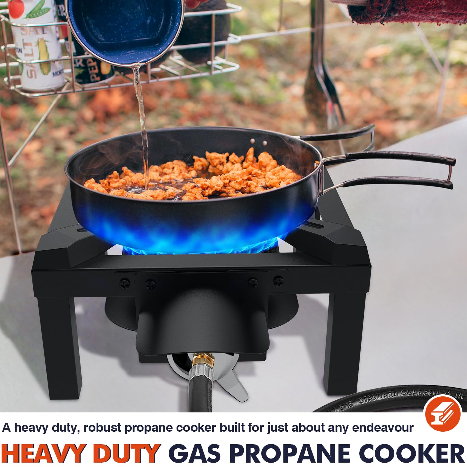 Llamaviva Propane Burner, High Pressure 100,000 BTUs Single Gas Stove with Water Bag& 4.1ft Adjustable Hose with Regulator,Propane Stove for Outdoor Cooking, Seafood Boil,Turkey Fry