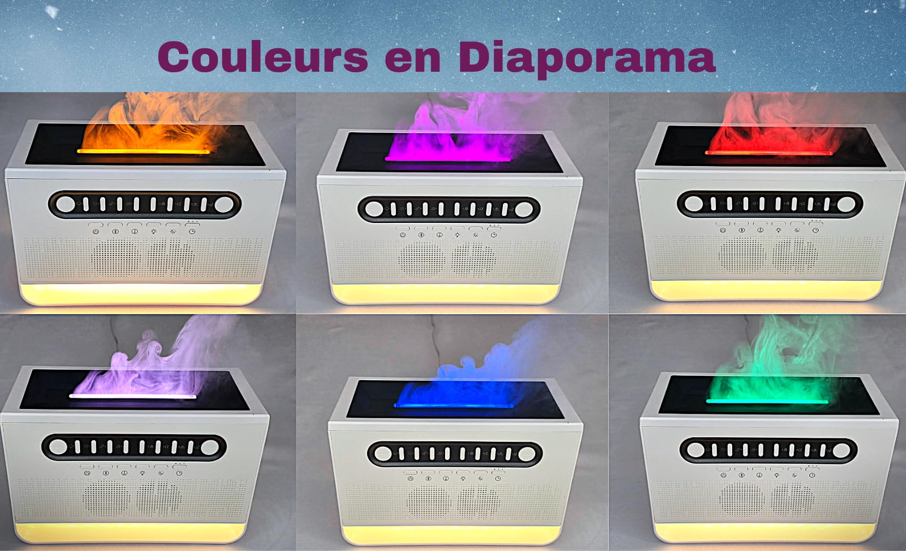 Diffuseur d’huiles essentielles, Diffuseur d’arômes, Enceinte Bluetooth, Veilleuse LED, Humidificateur d’air, Machine à Bruit Blanc, lummiere d'ambiance