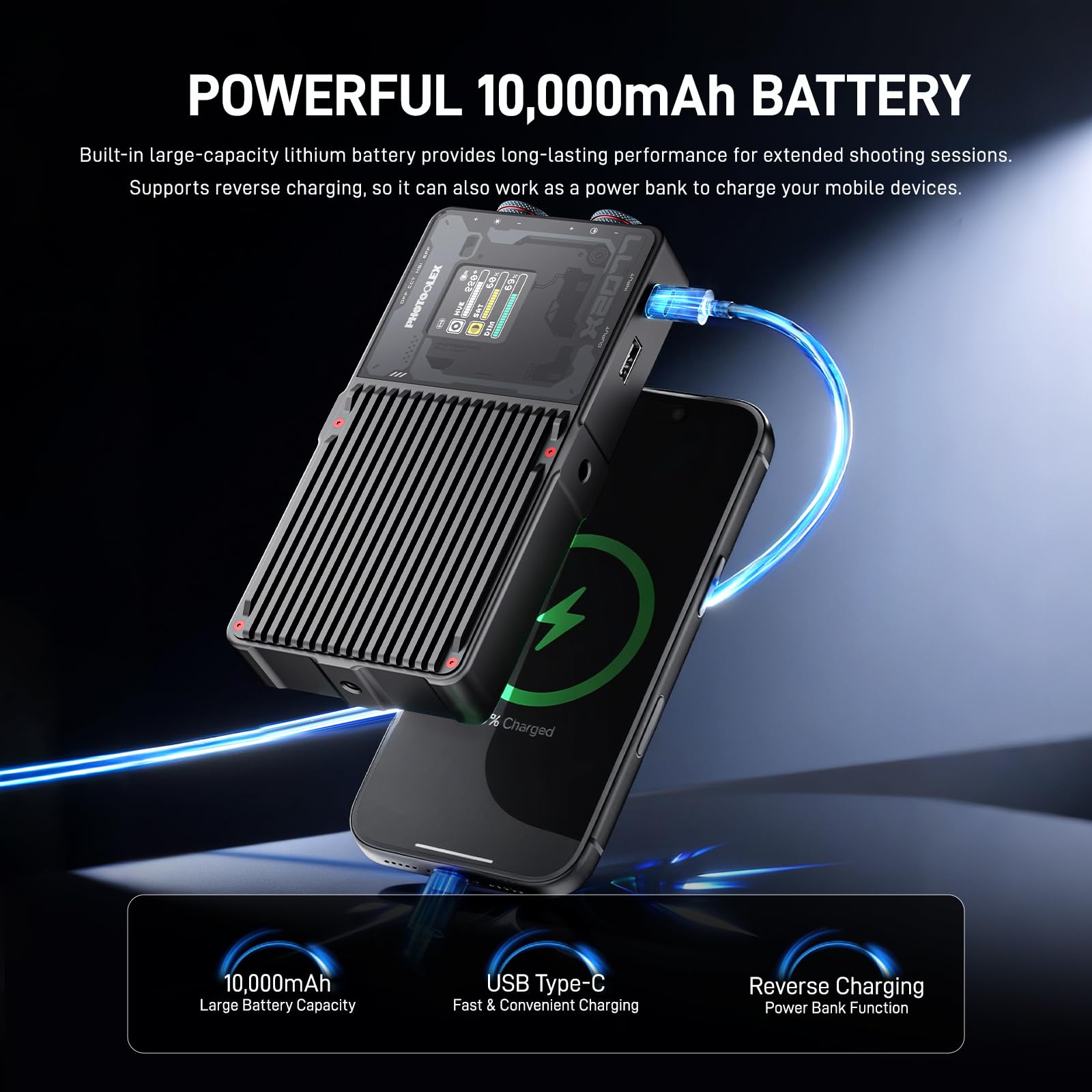PHOTOOLEX X2077 RGB Lumière Vidéo, Panneau Lumineux LED Portable, 10000 mAh