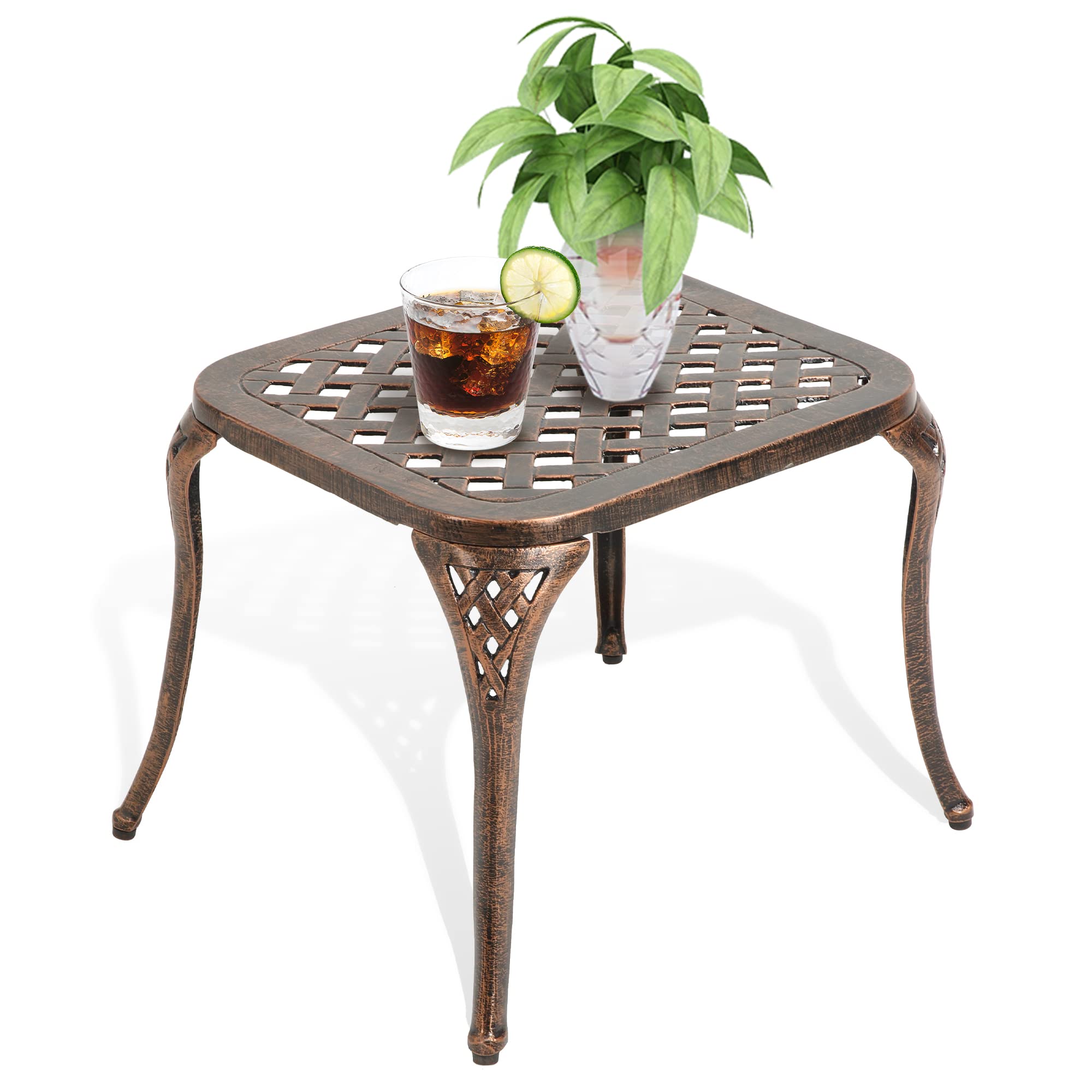 Outdoor Side Table - Patio End Tables Outside Cast Aluminum Anti-Rust Square for Balcony Pool Porch Garden, Antique Bronze
