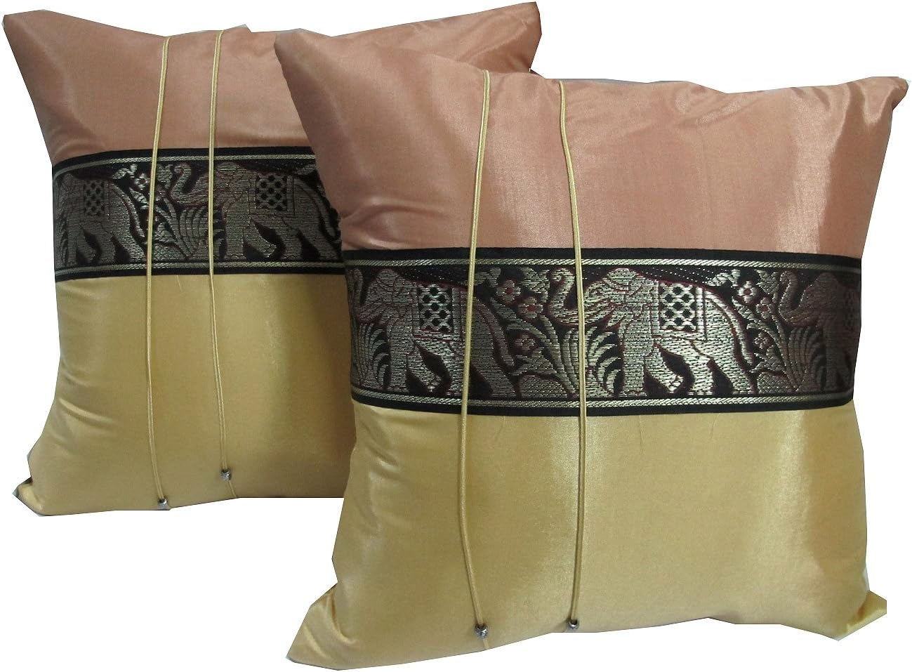 "HelloJatujak" (DOUBLE) 2 BEAUTIFUL BIG ELEPHANT THROW CUSHION COVER/PILLOW CASE HANDMADE BY THAI SILK AND COTTON FOR DECORATIVE SOFA, CAR AND LIVING ROOM SIZE 16 X 16 INCHES
