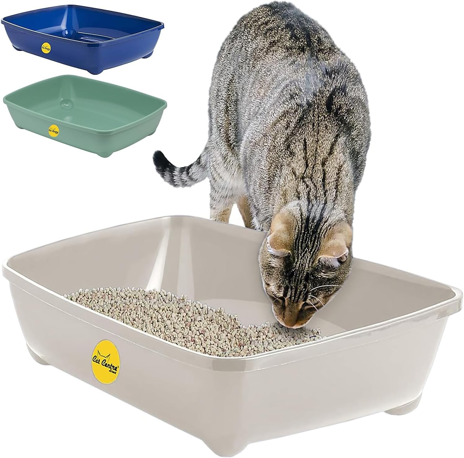 Grey Jumbo Open Cat Litter Tray 56cm XL Pet Toilet Kitten Easy Clean Plastic Portable Pan Loo Box Rounded Corners - Indoor & Outdoor - Kittens Adult Elderly Cats Trays